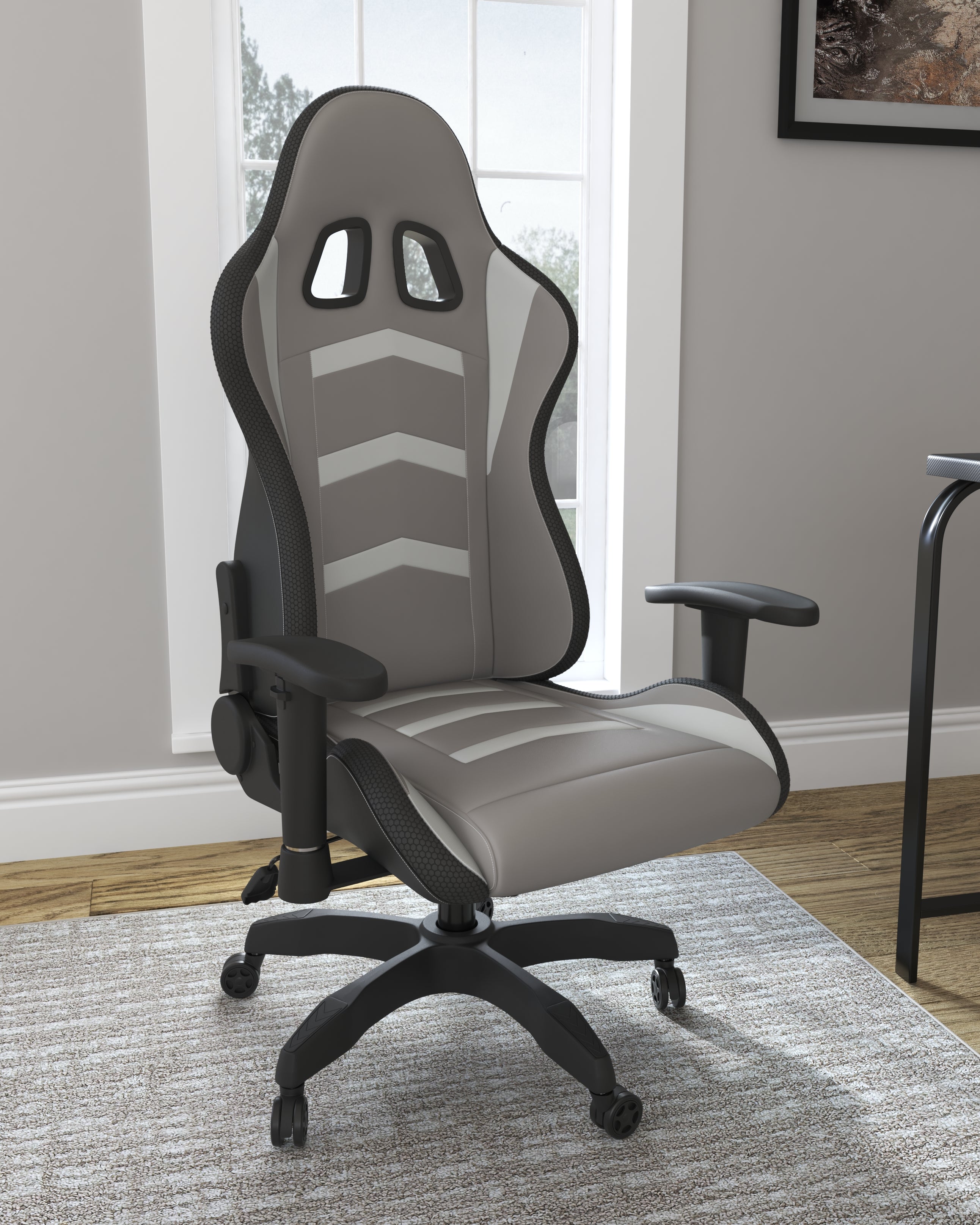 3 Brothers Decor - Ashley Furniture - Lynxtyn Desk Chair - Home Office Swivel Desk Chair / White/Gray - H400-08A