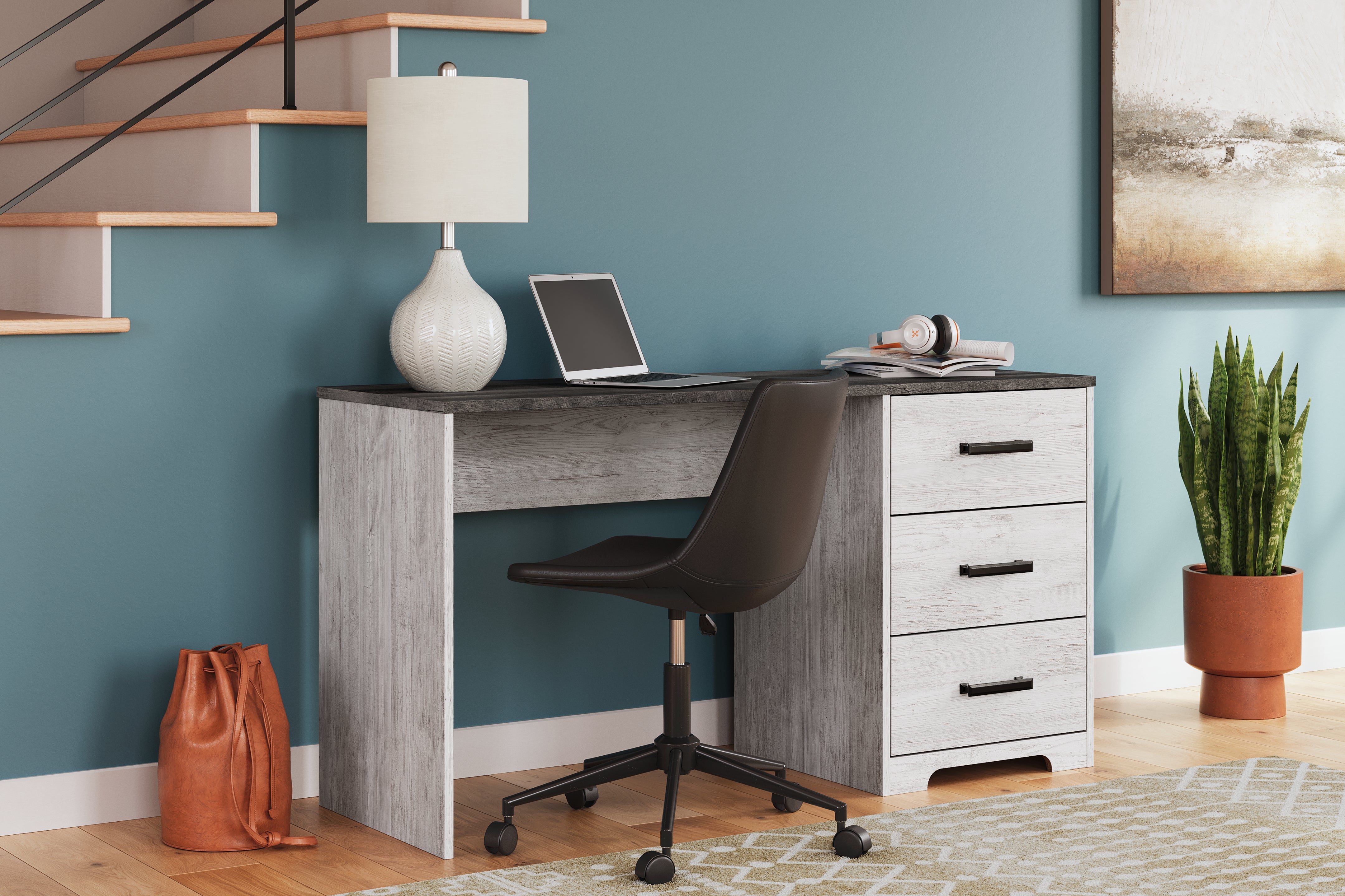 3 Brothers Decor - Ashley Furniture - Shawburn Office Desk - Home Office Desk / White/Dark Charcoal Gray - H4121-34