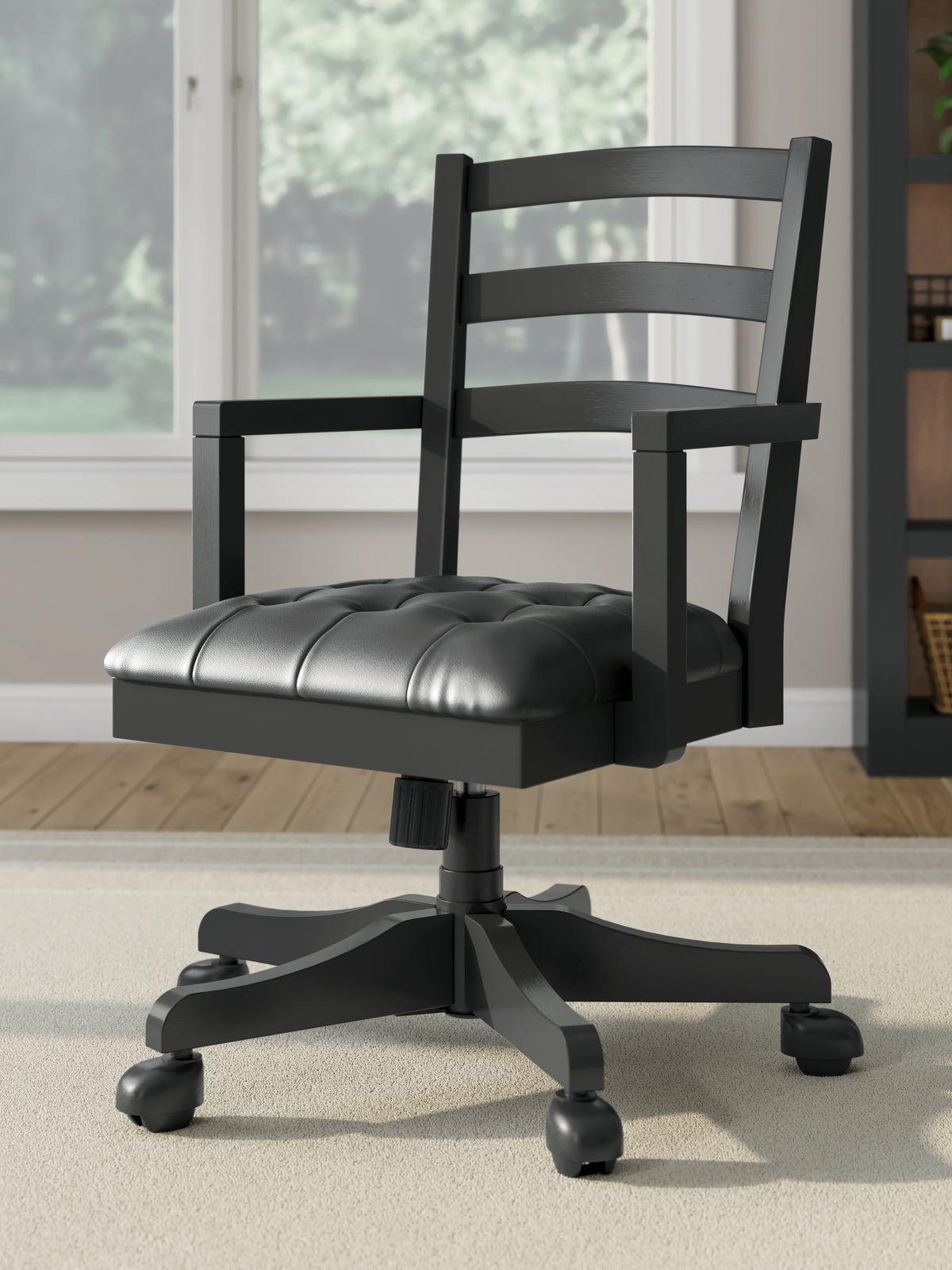 3 Brothers Decor - Ashley Furniture - Wildenauer Home Office Desk Chair - Home Office Swivel Desk Chair / Black - H664-01A