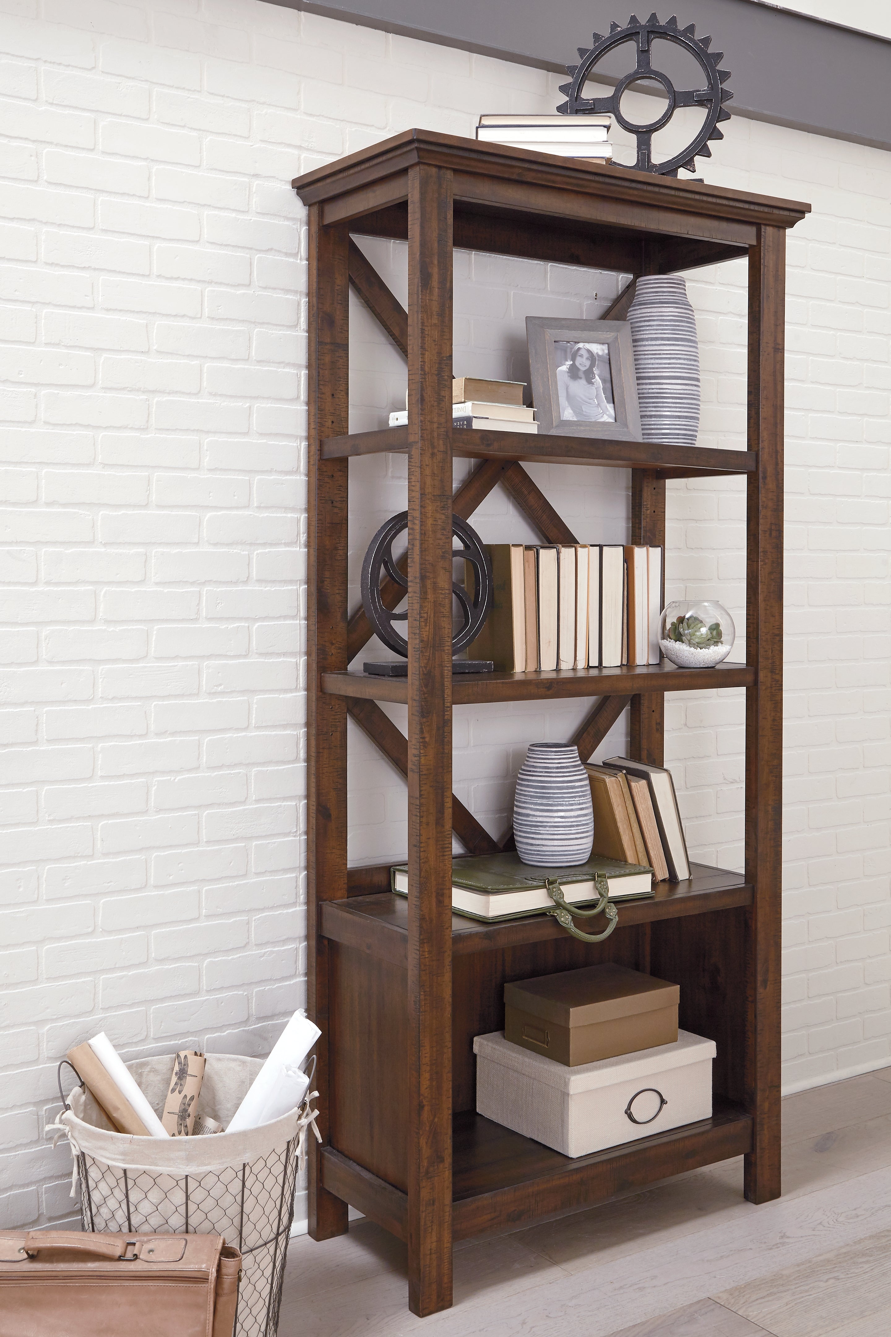 3 Brothers Decor - Ashley Furniture - Baldridge Bookcase - Large Bookcase / Rustic Brown - H675-17