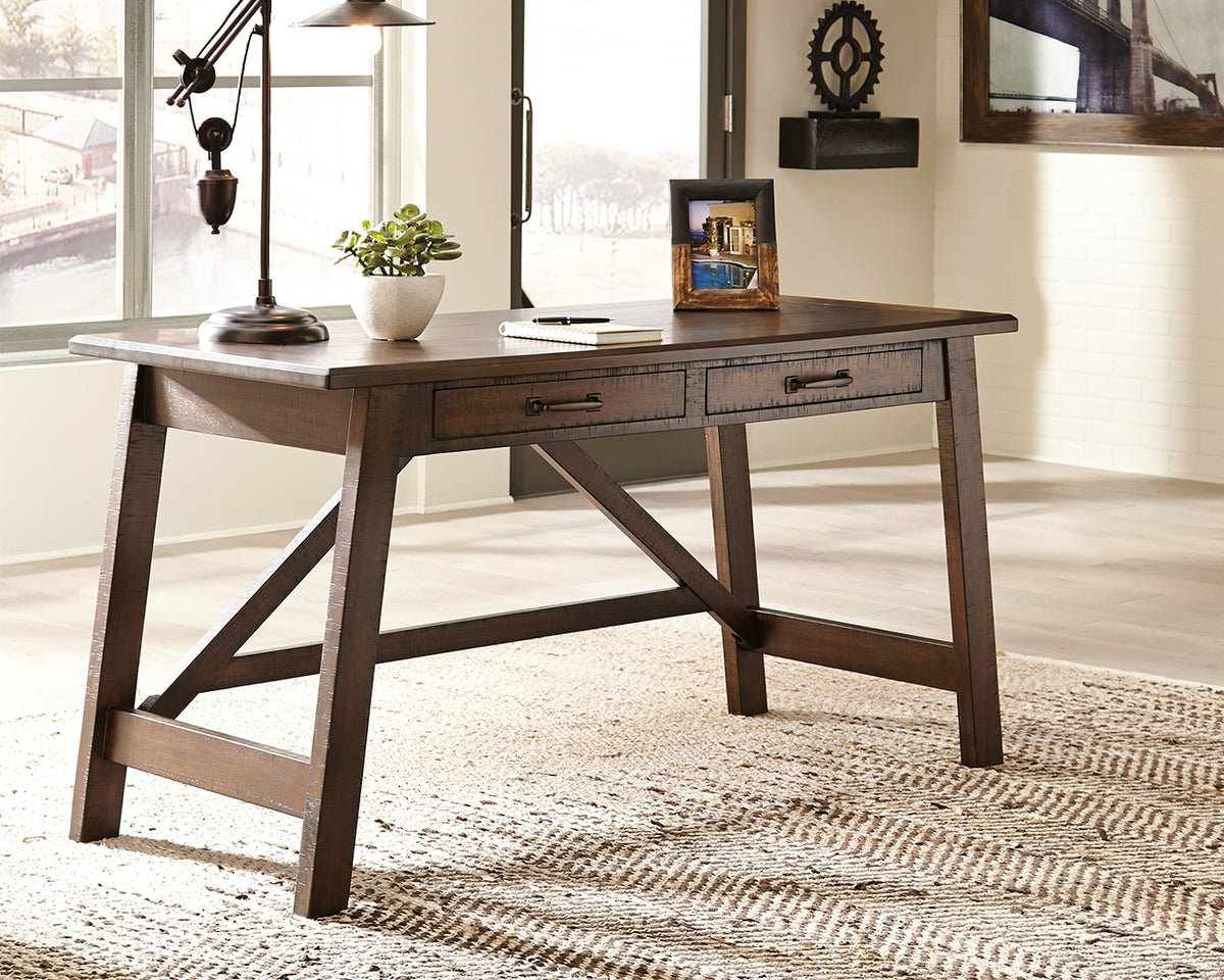 3 Brothers Decor - Ashley Furniture - Baldridge Office Desk - Home Office Large Leg Desk / Rustic Brown - H675-44