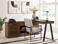 3 Brothers Decor - Ashley Furniture - Kallari Office Desk - Credenza with Desk Return / Warm Brown/Black - H737H1
