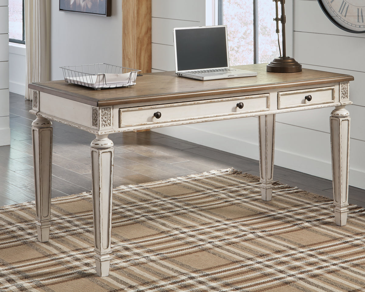 3 Brothers Decor - Ashley Furniture - Realyn Office Desk - Home Office Desk / White/Brown - H743-34