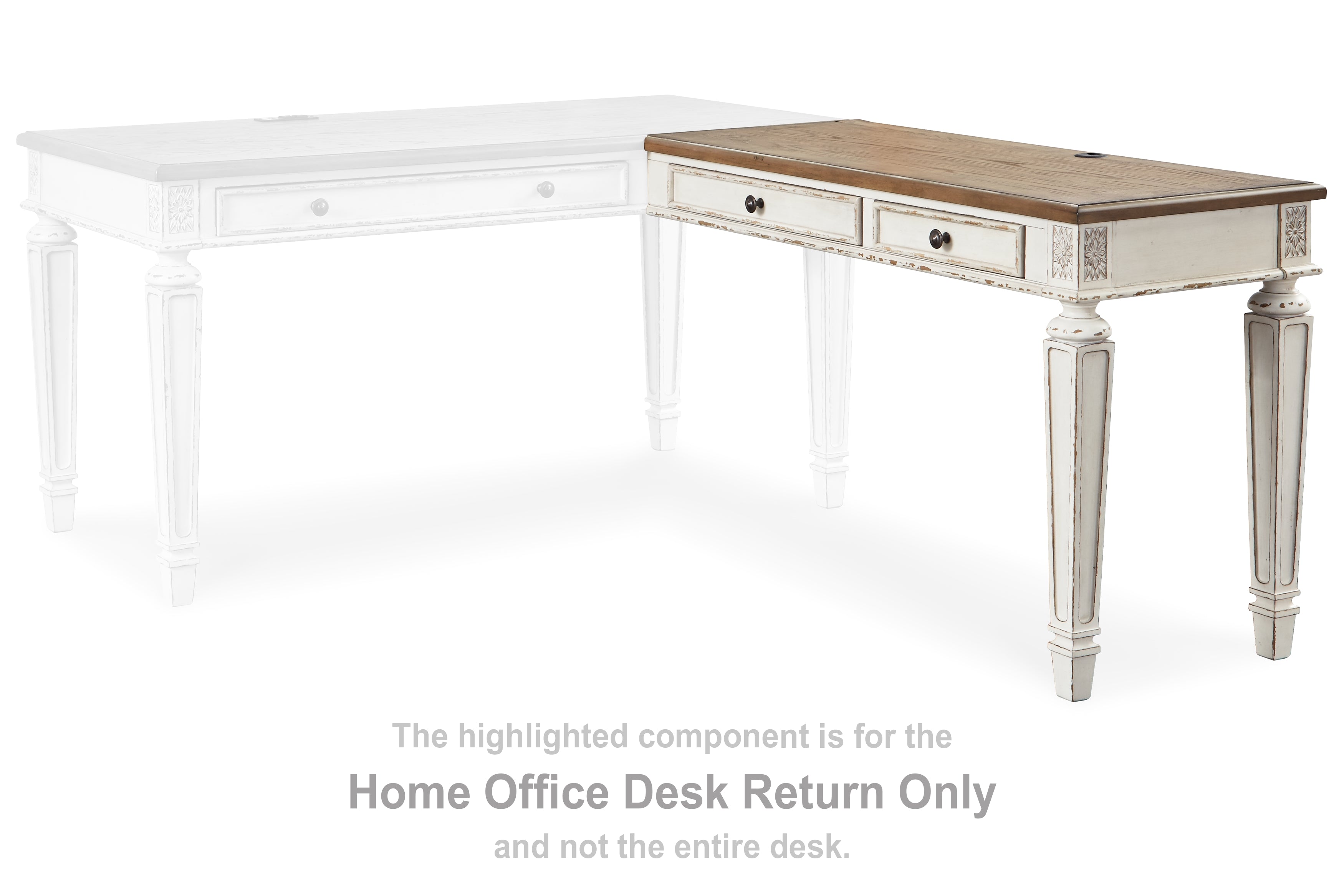 3 Brothers Decor - Ashley Furniture - Realyn Office Desk - Home Office Desk Return / White/Brown - H743-34R