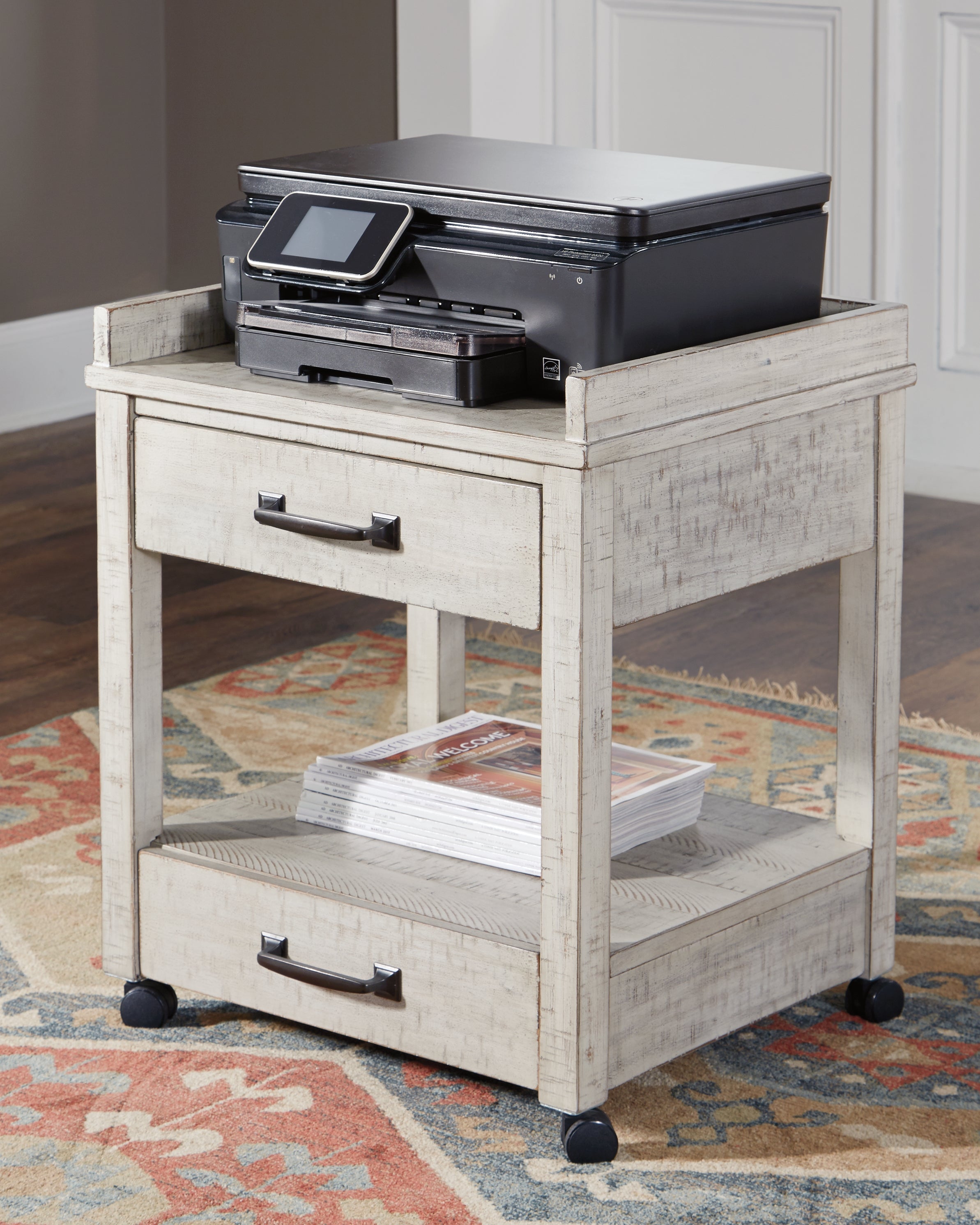 3 Brothers Decor - Ashley Furniture - Carynhurst Printer Stand - Printer Stand / Whitewash - H755-11
