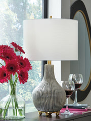 3 Brothers Decor - Ashley Furniture - Judlen Lighting - Ceramic Table Lamp (1/CN) / Gray/Gold Finish - L100844