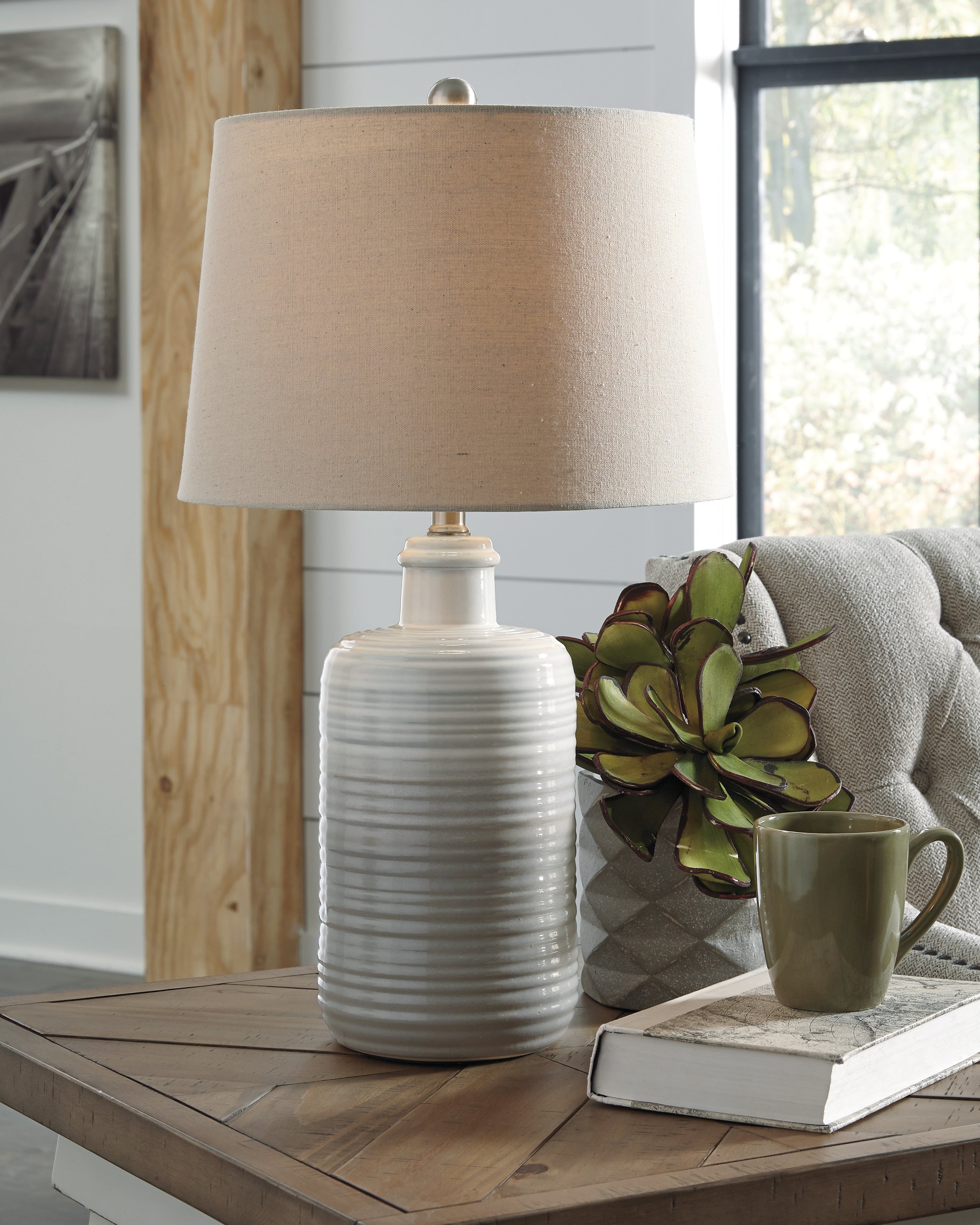 3 Brothers Decor - Ashley Furniture - Marnina Lighting - Ceramic Table Lamp (Set of 2) / Taupe - L121854