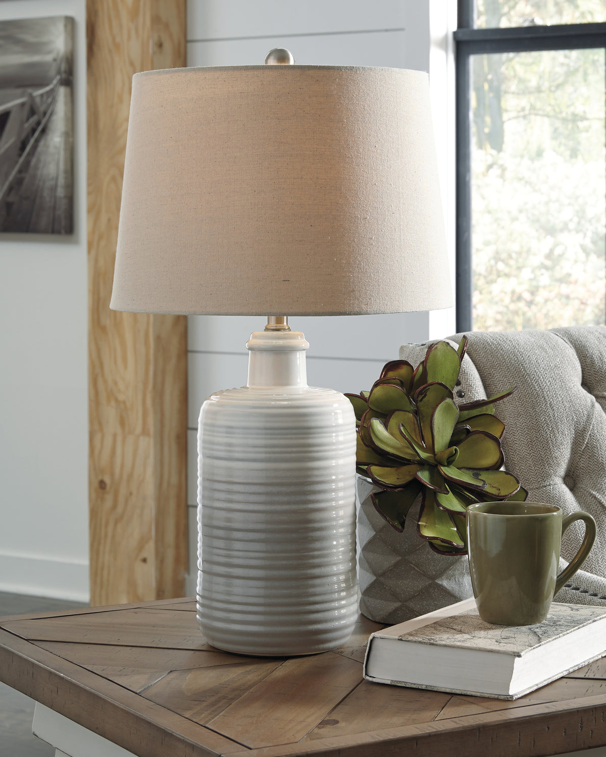 3 Brothers Decor - Ashley Furniture - Marnina Lighting - Ceramic Table Lamp (Set of 2) / Taupe - L121854