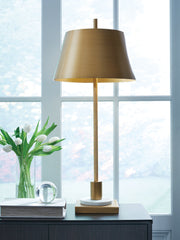 3 Brothers Decor - Ashley Furniture - Fritzburn Lighting - Metal Table Lamp (1/CN) / Gold Finish/White - L208444