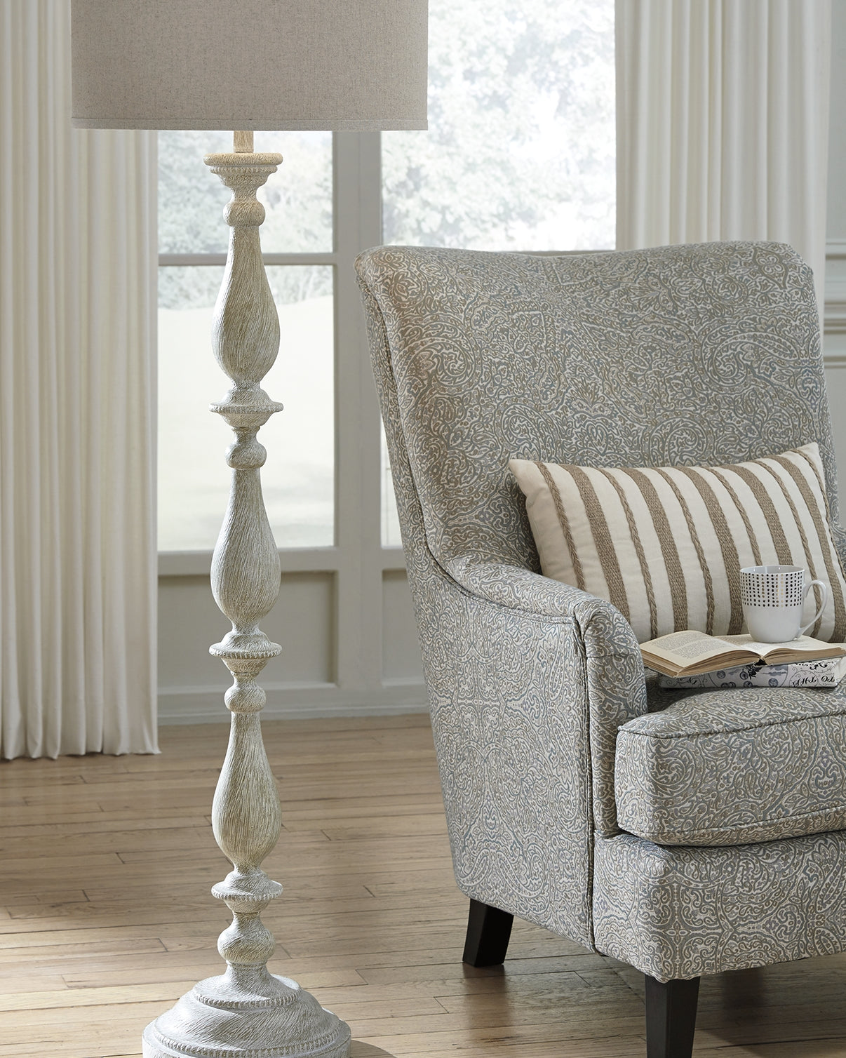 3 Brothers Decor - Ashley Furniture - Bernadate Lighting - Poly Floor Lamp (1/CN) / Whitewash - L235341