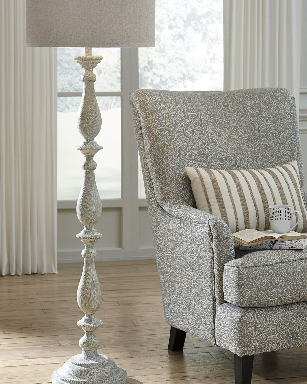 3 Brothers Decor - Ashley Furniture - Bernadate Lighting - Poly Floor Lamp (1/CN) / Whitewash - L235341