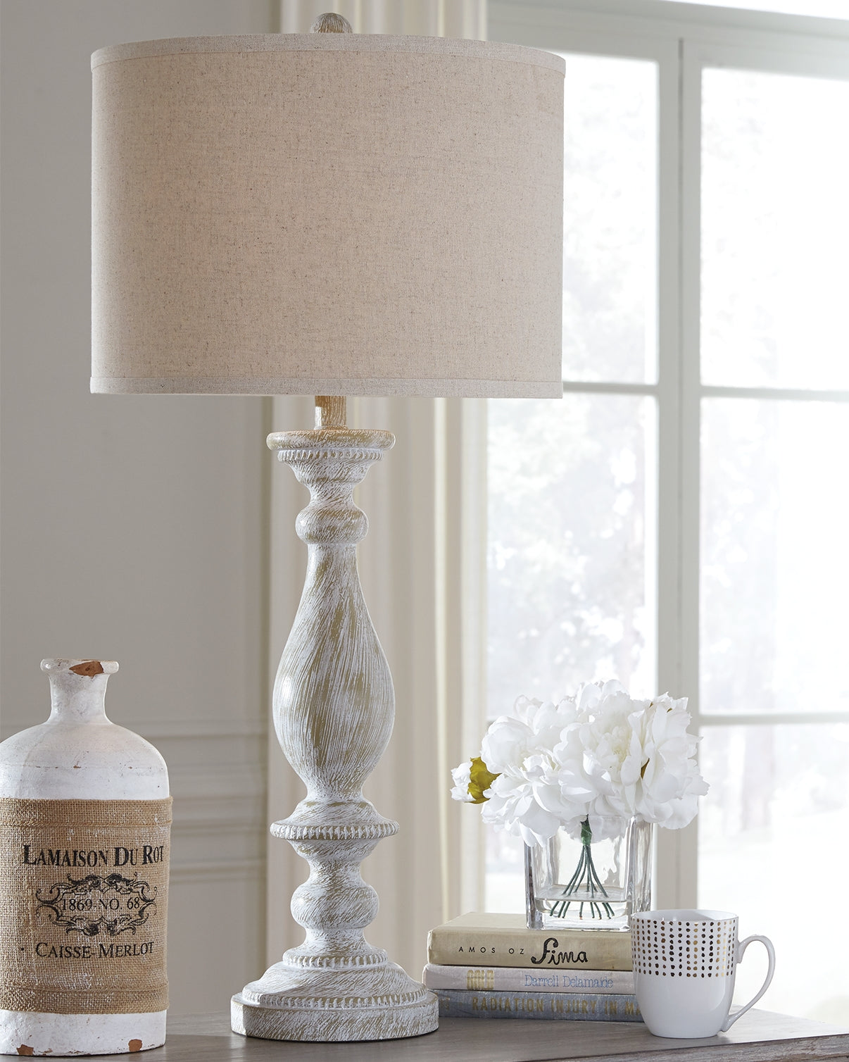 3 Brothers Decor - Ashley Furniture - Bernadate Lighting - Poly Table Lamp (Set of 2) / Whitewash - L235344