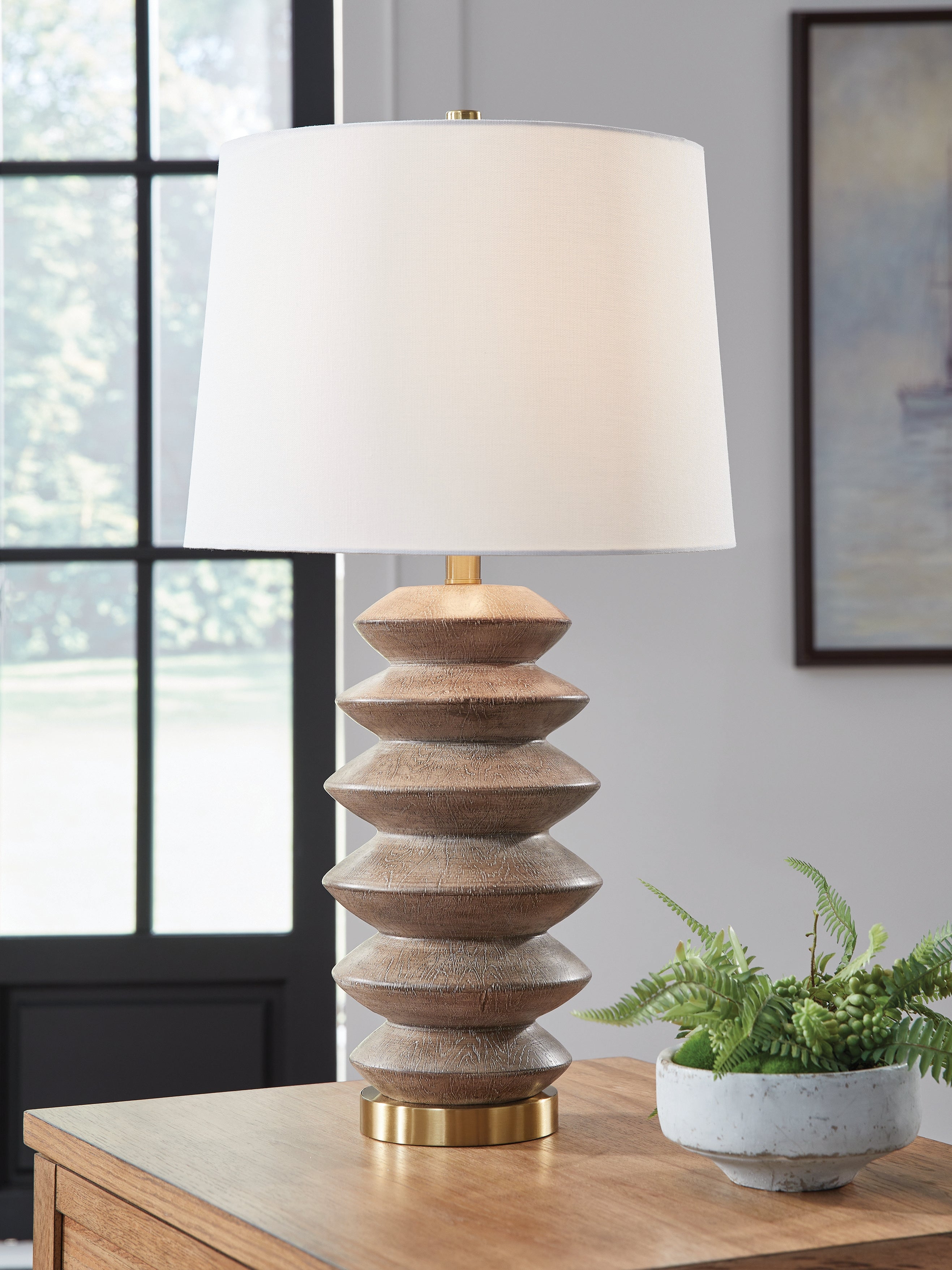 3 Brothers Decor - Ashley Furniture - Jyllyard Lighting - Poly Table Lamp (1/CN) / Brown/Gold Finish - L235944