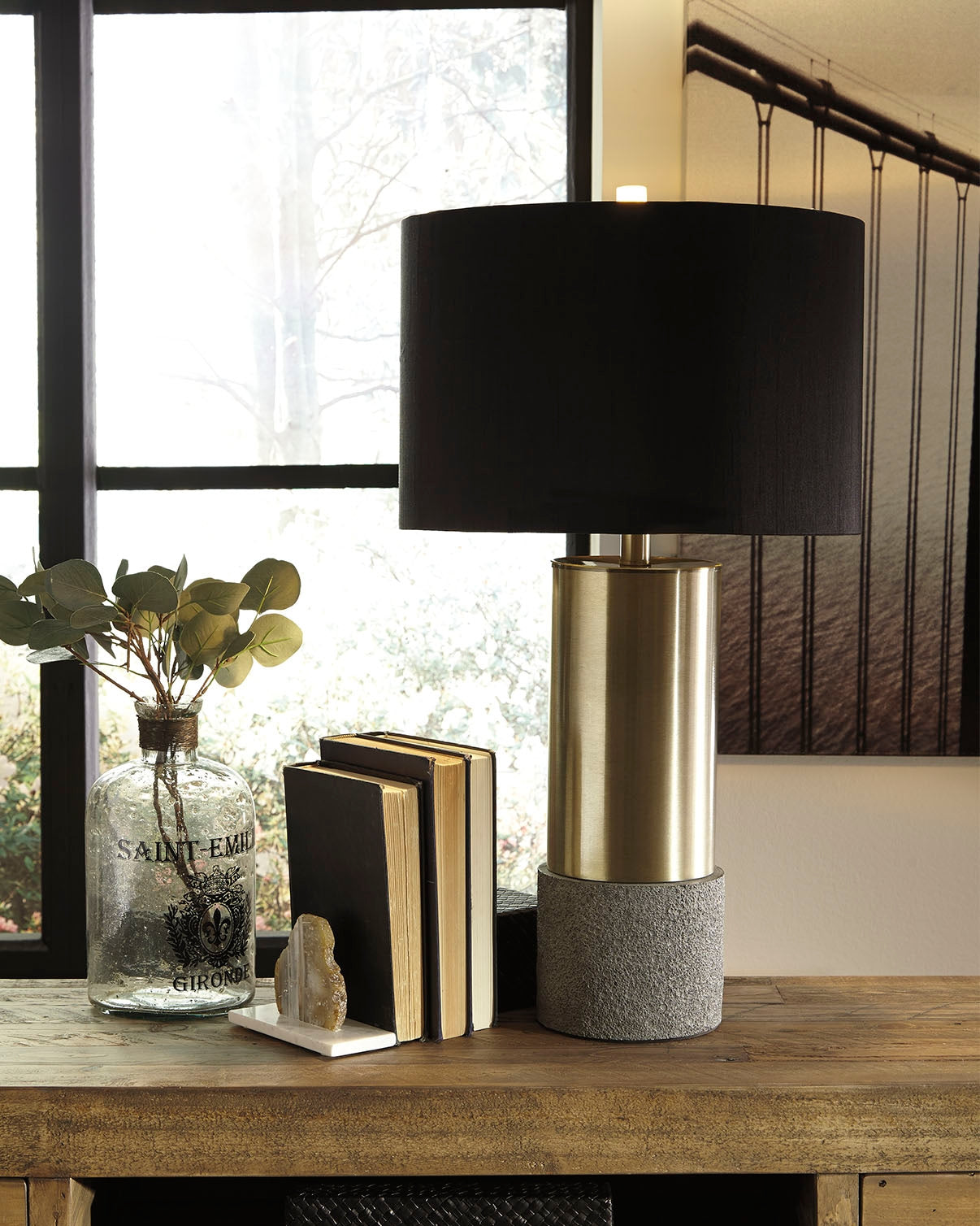 3 Brothers Decor - Ashley Furniture - Jacek Lighting - Metal Table Lamp (Set of 2) / Gray/Brass Finish - L243164