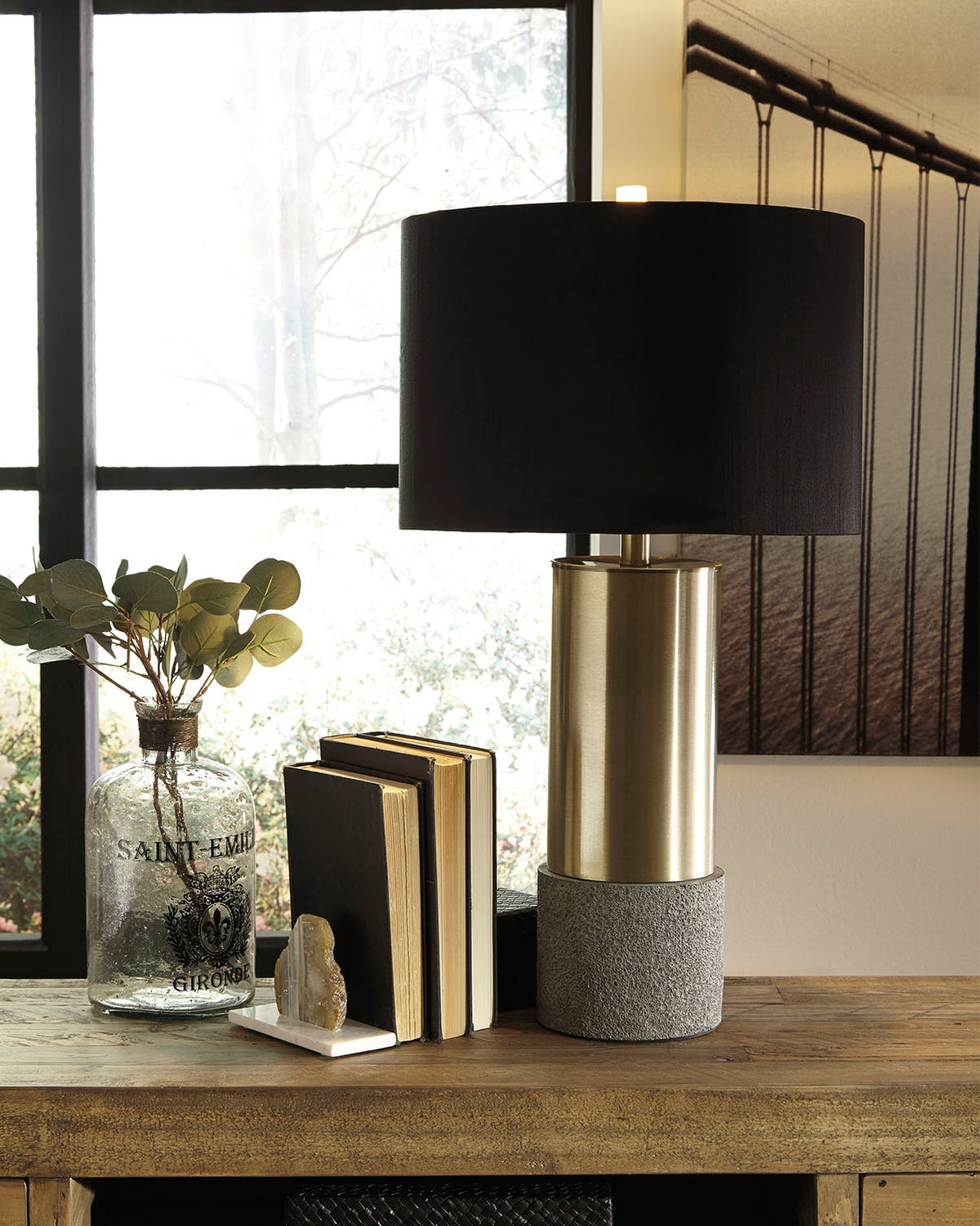 3 Brothers Decor - Ashley Furniture - Jacek Lighting - Metal Table Lamp (Set of 2) / Gray/Brass Finish - L243164