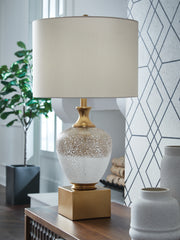 3 Brothers Decor - Ashley Furniture - Tavisburg Lighting - Glass Table Lamp (1/CN) / Brown/White/Gold - L430894