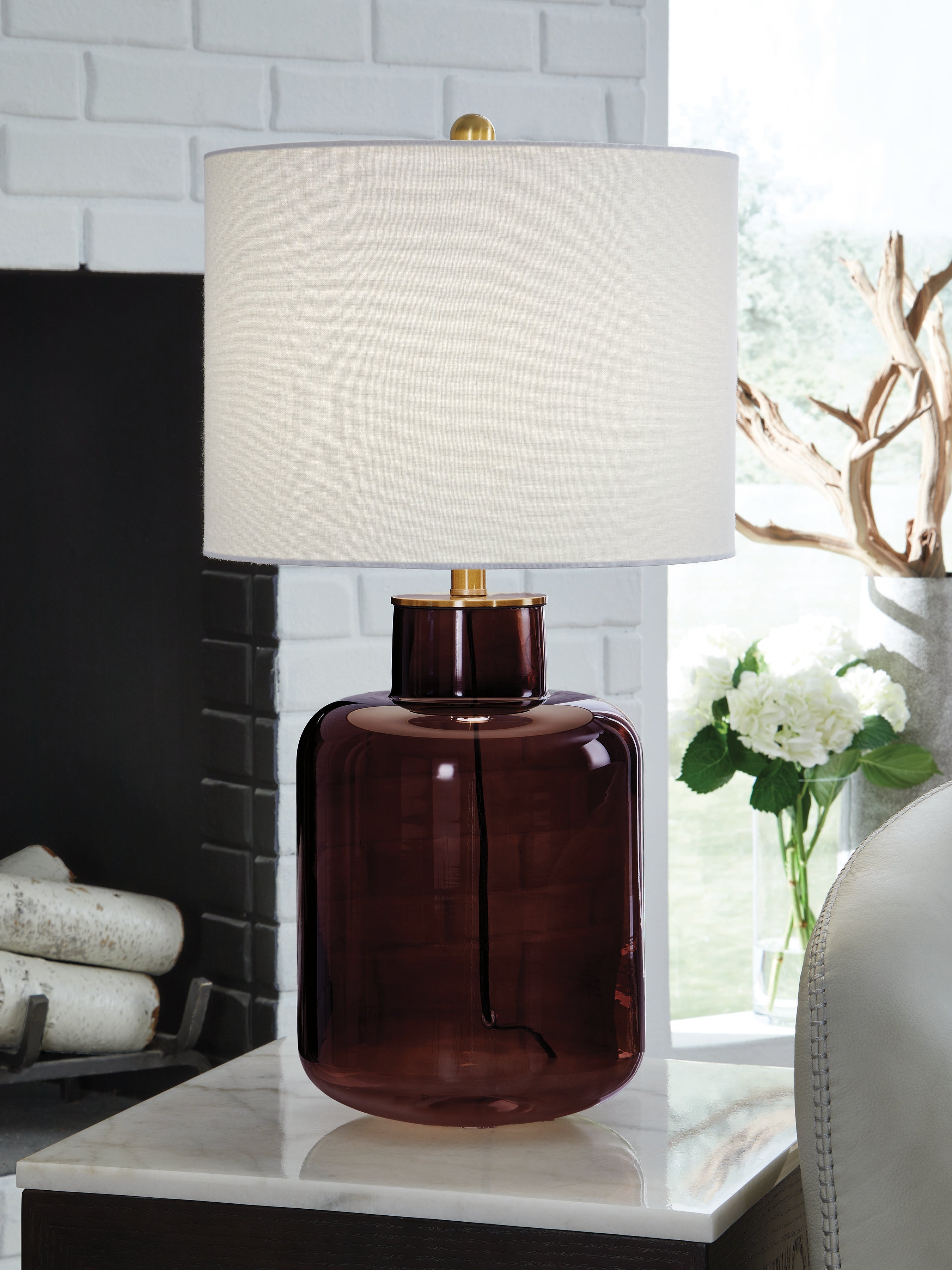 3 Brothers Decor - Ashley Furniture - Mette Lighting - Glass Table Lamp (1/CN) / Brown/Gold Finish - L430924
