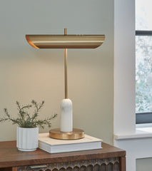 3 Brothers Decor - Ashley Furniture - Rowleigh Lighting - Marble Desk Lamp (1/CN) / Gold Finish/White - L734392
