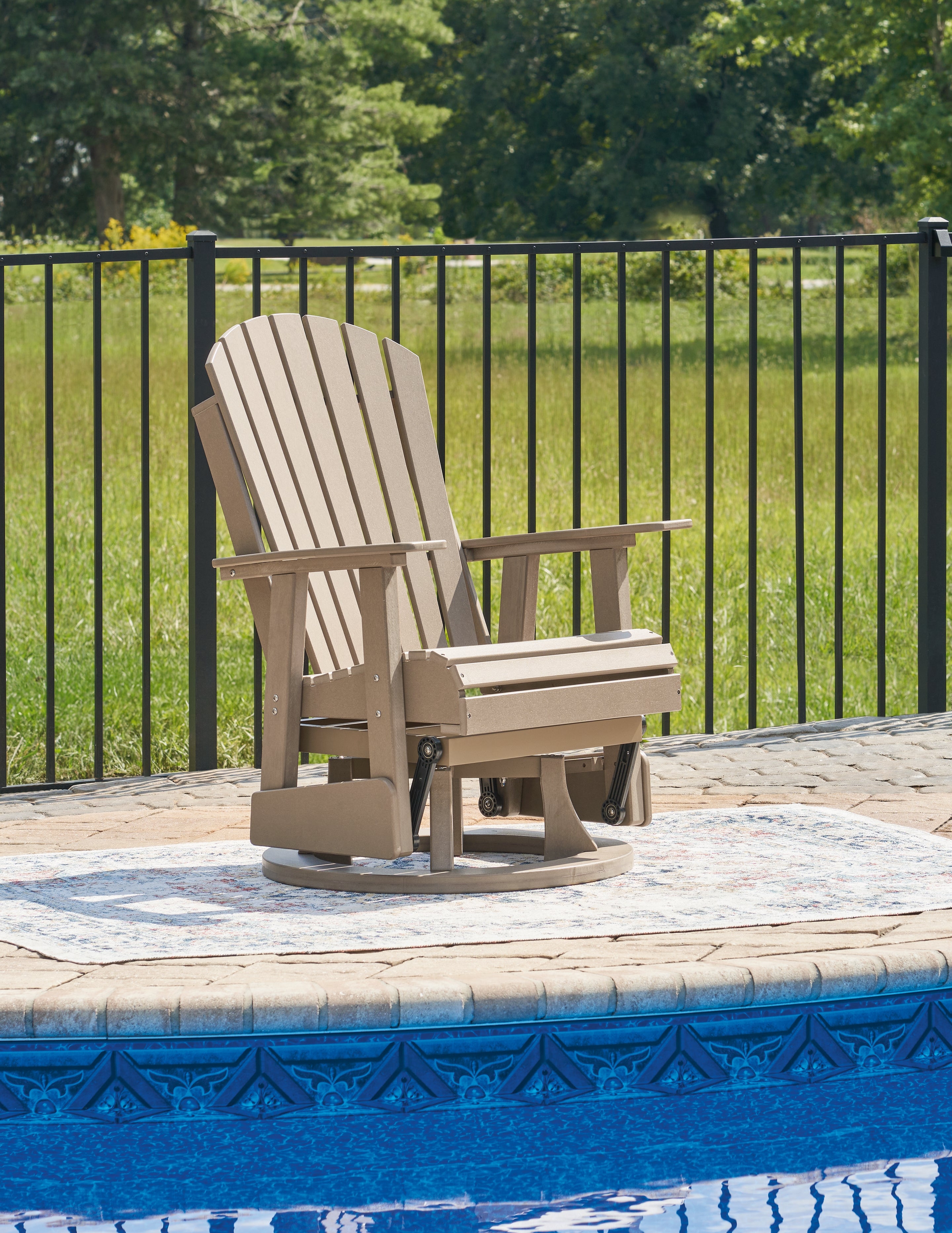 3 Brothers Decor - Ashley Furniture - Hyland wave Outdoor - Swivel Glider Chair / Driftwood - P114-820