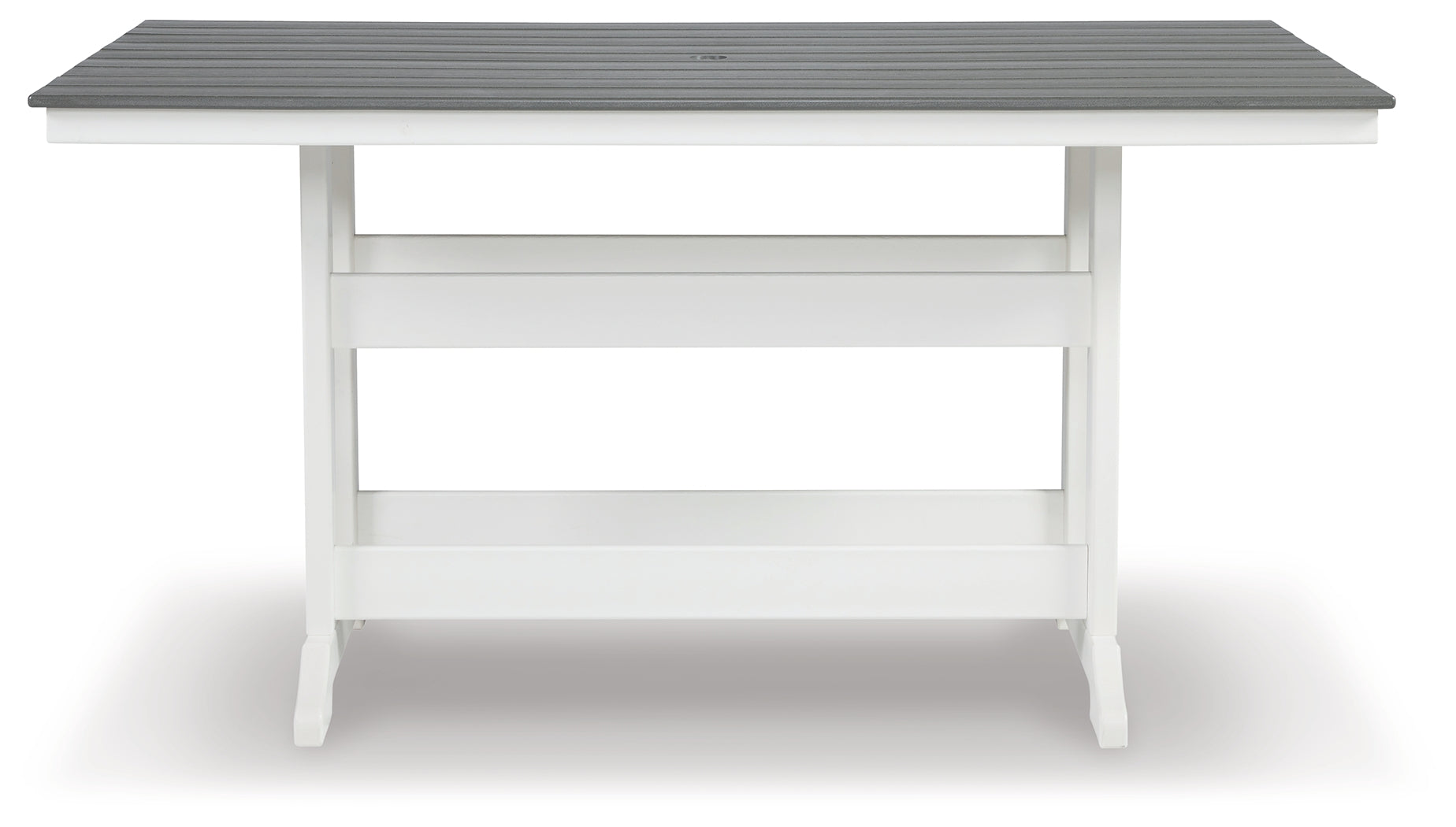 3 Brothers Decor - Ashley Furniture - Transville Outdoor - RECT COUNTER TABLE W/UMB OPT / Gray/White - P210-642