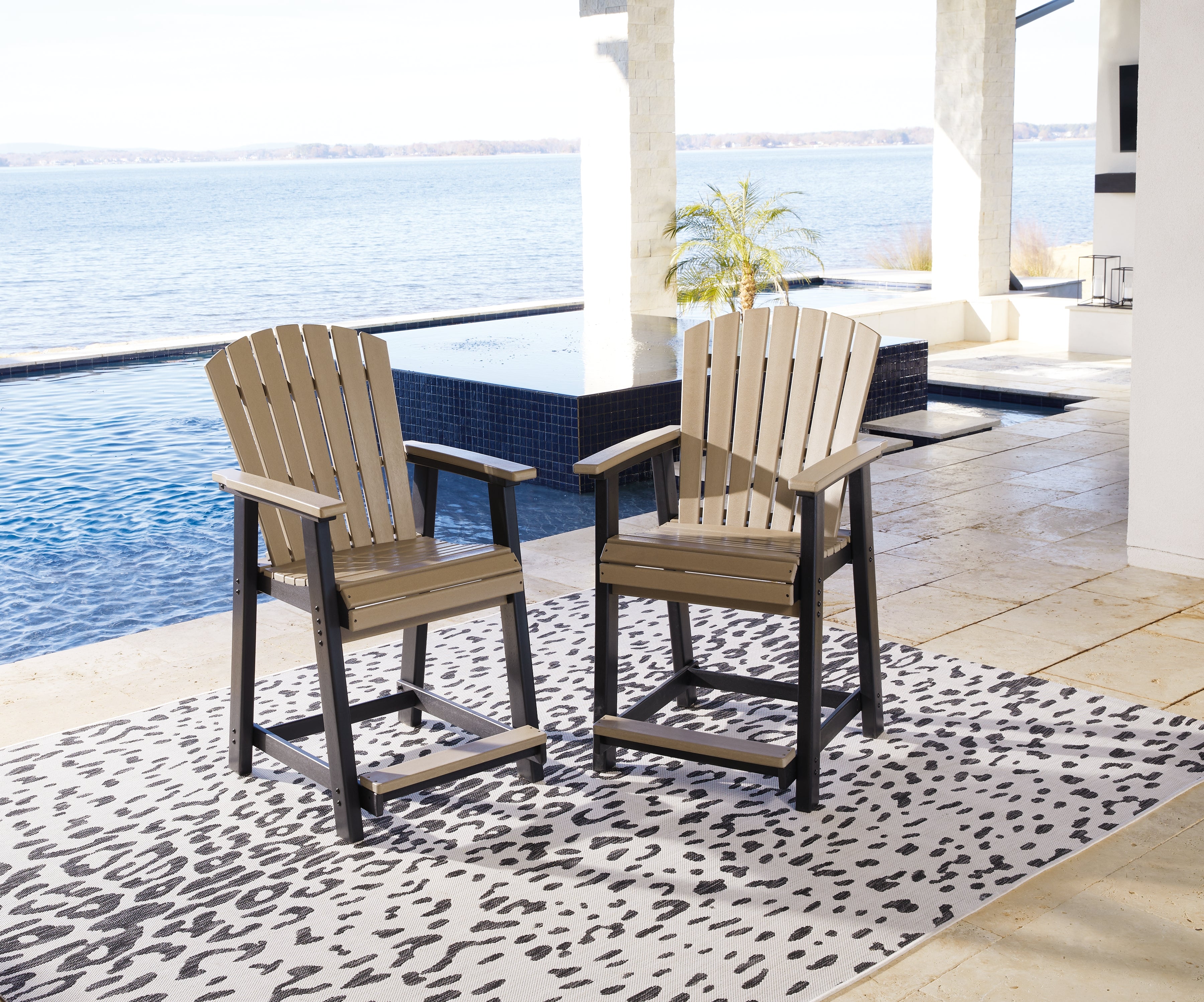 3 Brothers Decor - Ashley Furniture - Fairen Trail Outdoor - Barstool (Set of 2) / Black/Driftwood - P211-124