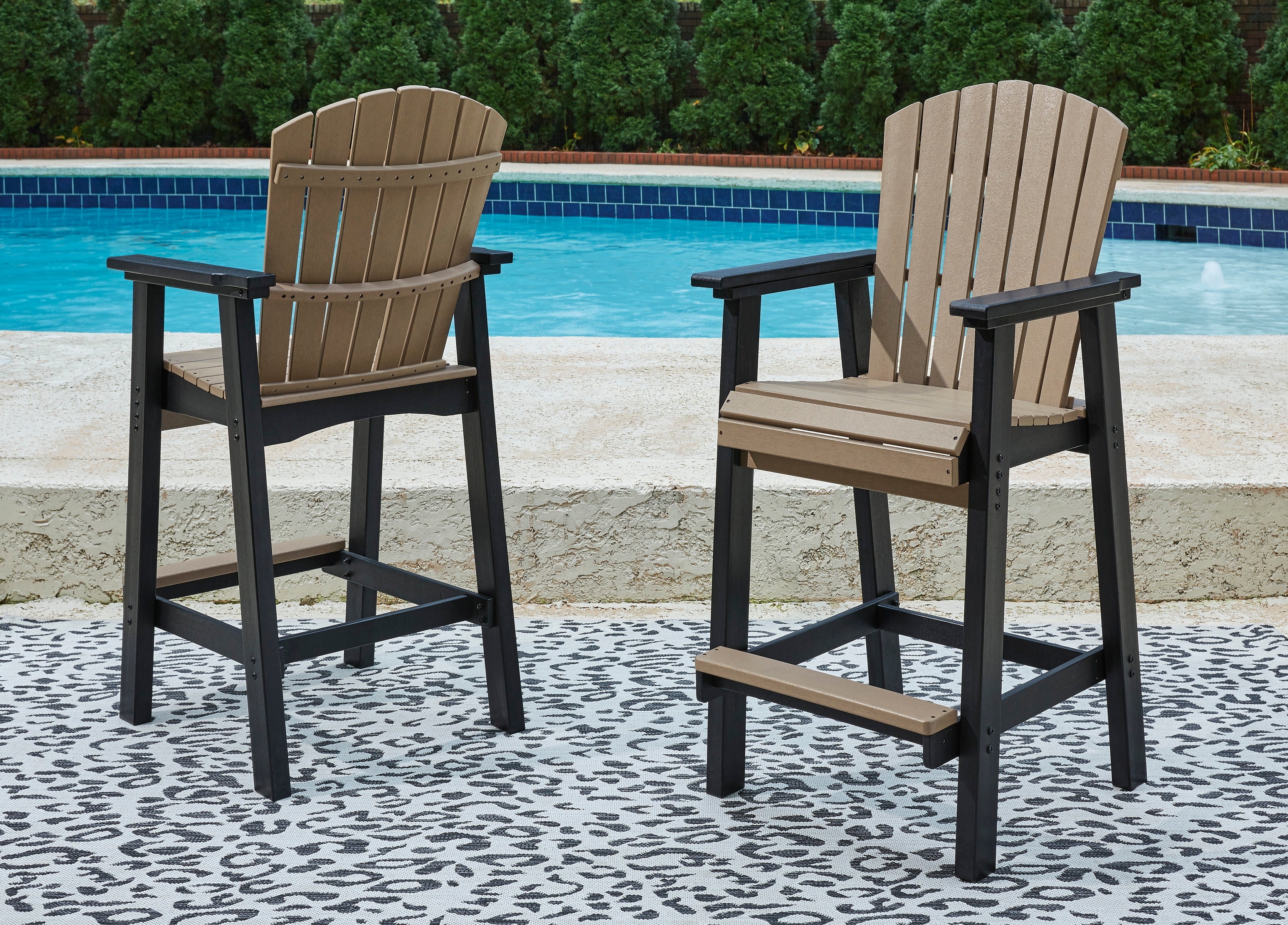 3 Brothers Decor - Ashley Furniture - Fairen Trail Outdoor - Tall Barstool (Set of 2) / Black/Driftwood - P211-130