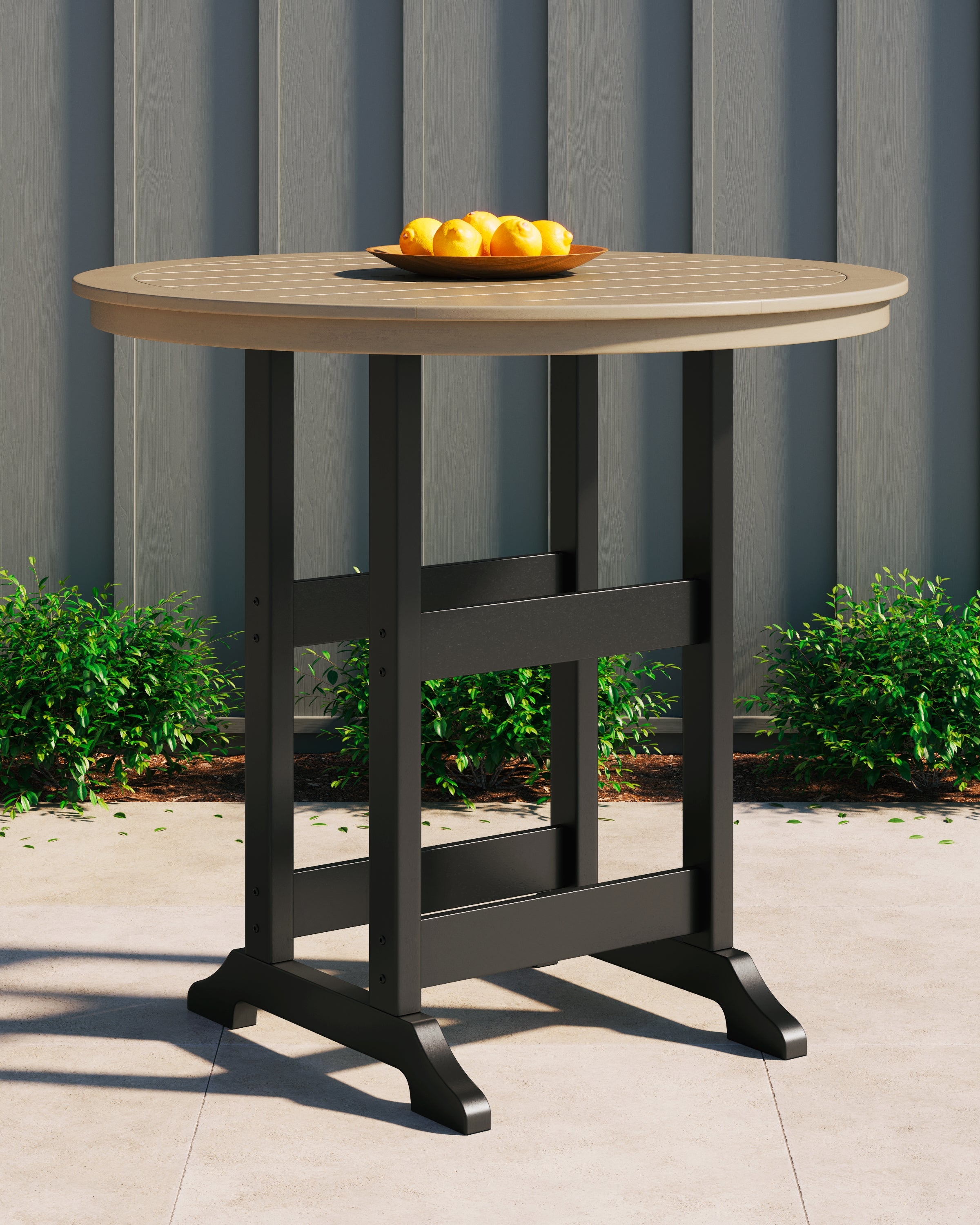 3 Brothers Decor - Ashley Furniture - Fairen Trail Outdoor - Round Bar Table w/UMB OPT / Black/Driftwood - P211-613