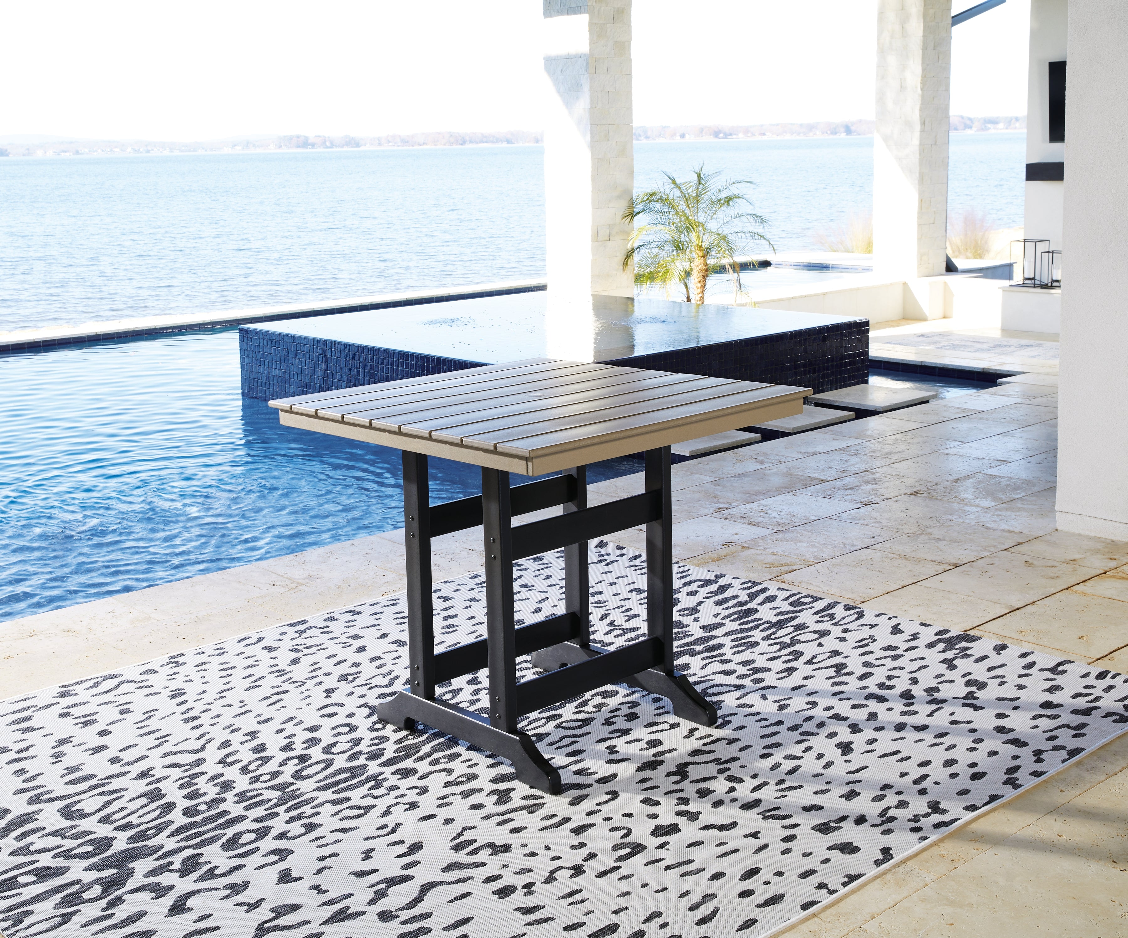 3 Brothers Decor - Ashley Furniture - Fairen Trail Outdoor - Square Counter TBL w/UMB OPT / Black/Driftwood - P211-632