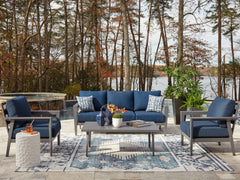 3 Brothers Decor - Ashley Furniture - Gali Outdoor - Sofa/Chairs/Table Set (4/CN) / Gray/Blue - P275-081