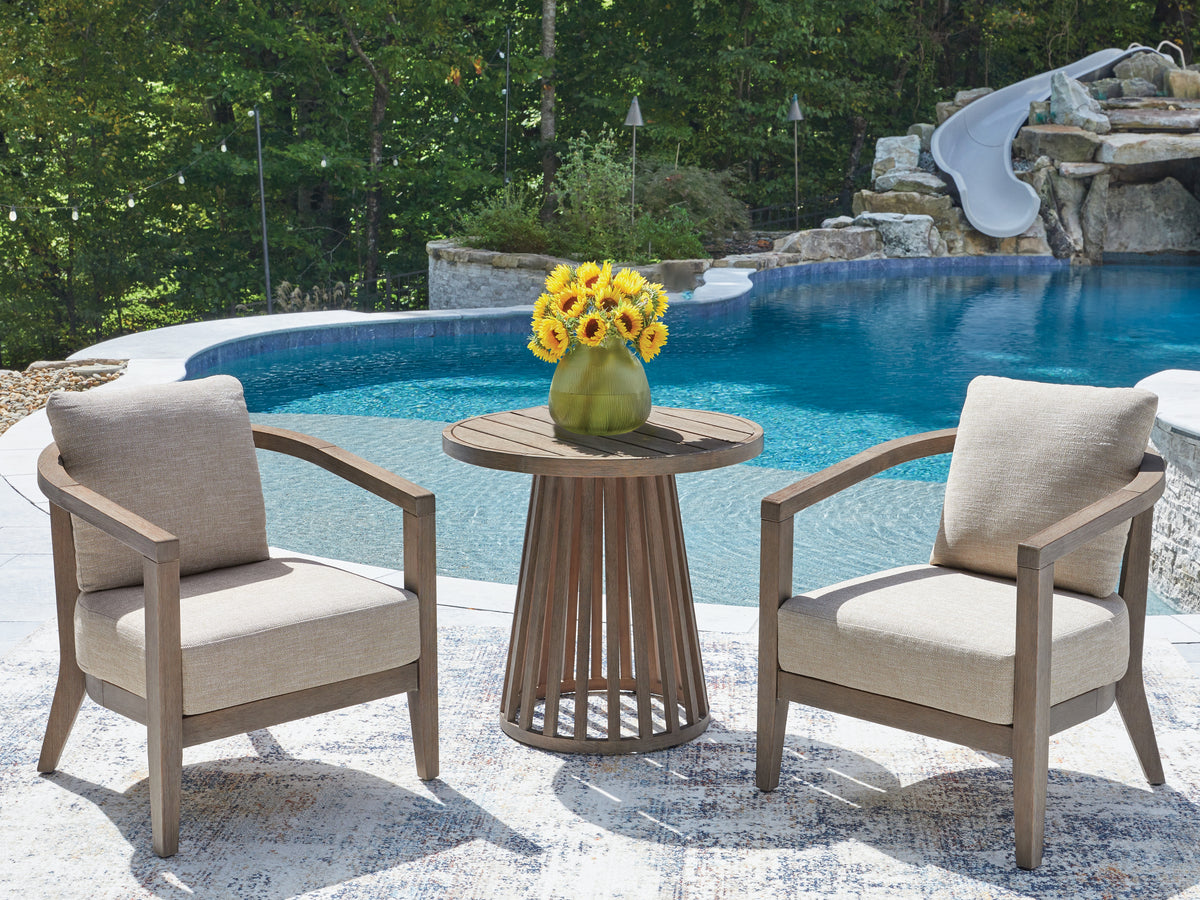 3 Brothers Decor - Ashley Furniture - Joy Lagoon Outdoor - Chairs w/CUSH/Table Set (3/CN) - PCP310-050