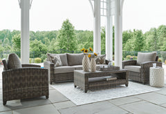 3 Brothers Decor - Ashley Furniture - Oasis Court Outdoor - Sofa/Chairs/Table Set (4/CN) / Gray - P335-081