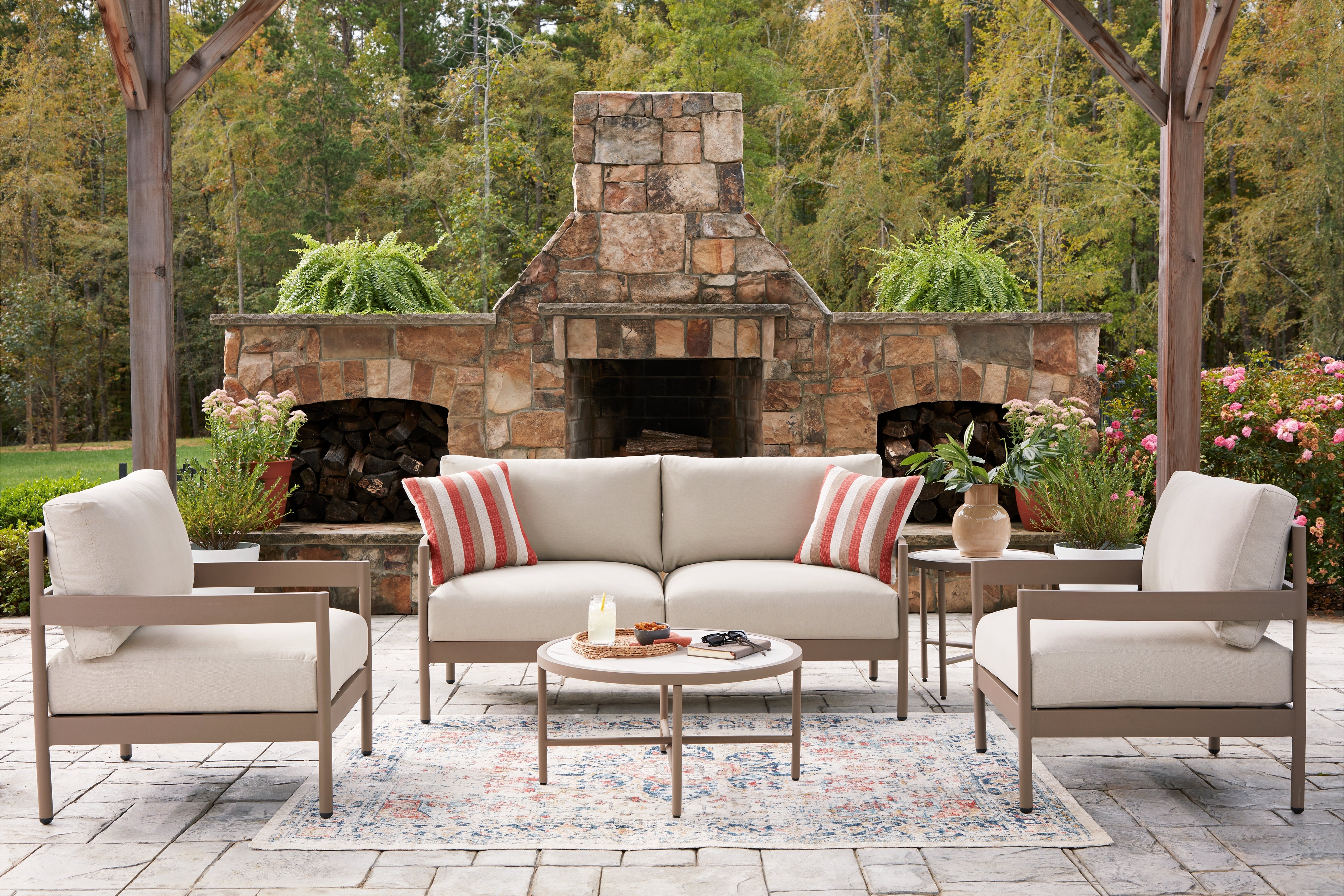 3 Brothers Decor - Ashley Furniture - Bluff Trail Outdoor - Love/Chairs/Tables Set (5/CN) - PCP383-080