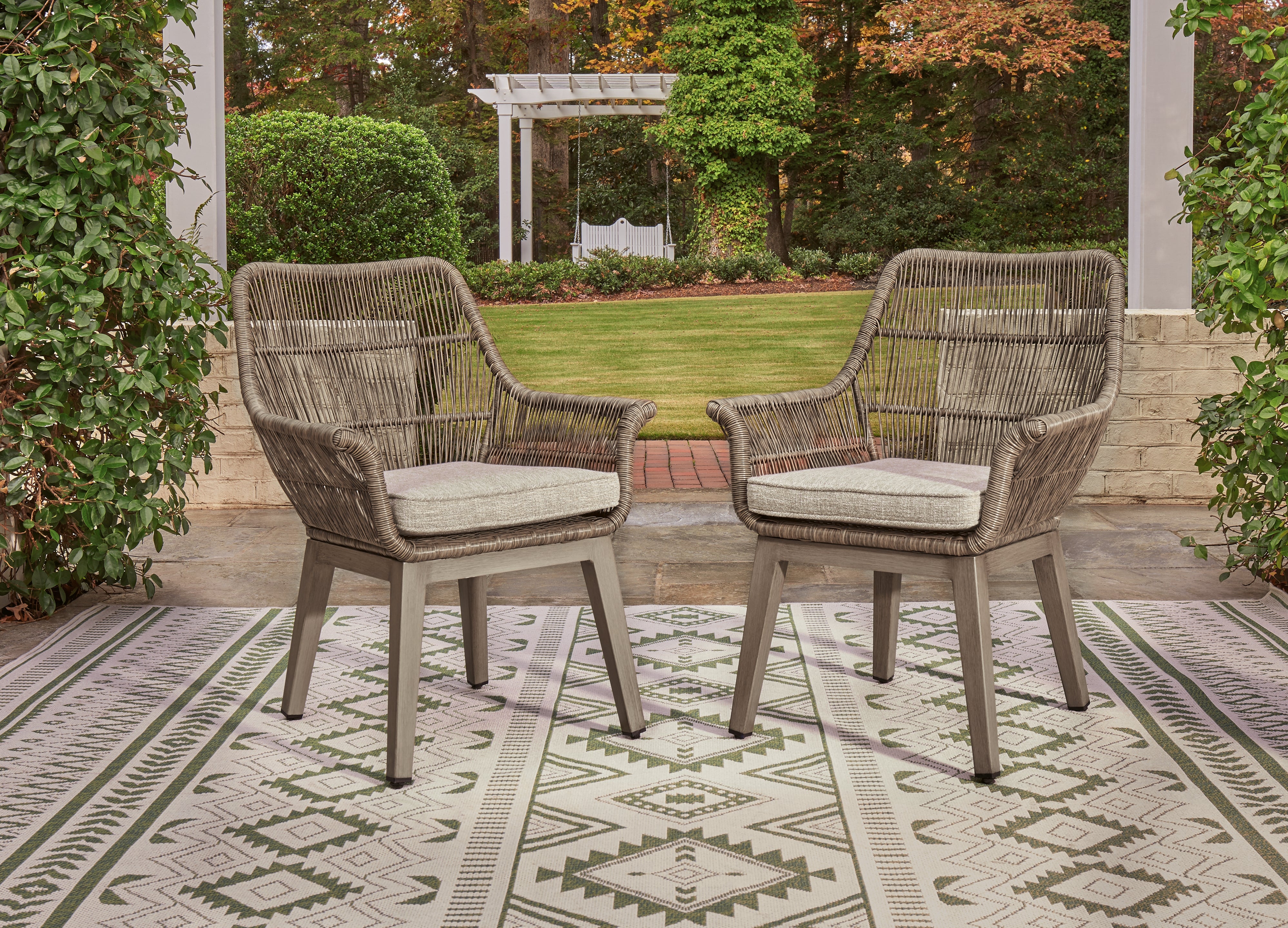 3 Brothers Decor - Ashley Furniture - Beach Front Outdoor - Arm Chair With Cushion (Set of 2) / Beige - P399-601A