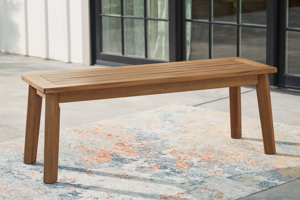 3 Brothers Decor - Ashley Furniture - Janiyah Outdoor - Bench / Light Brown - P407-600
