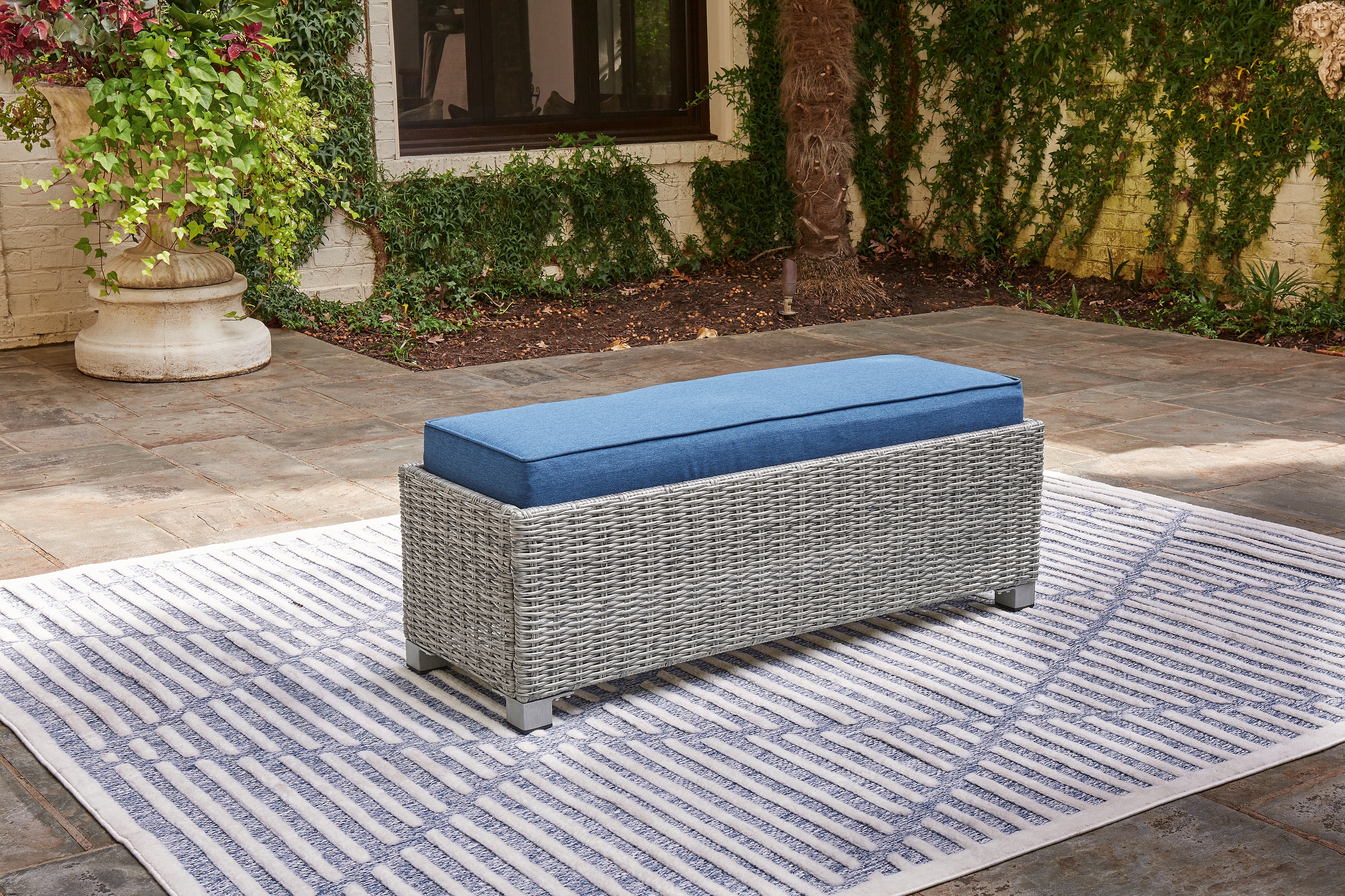3 Brothers Decor - Ashley Furniture - Naples Beach Outdoor - Bench with Cushion / Light Gray - P439-600
