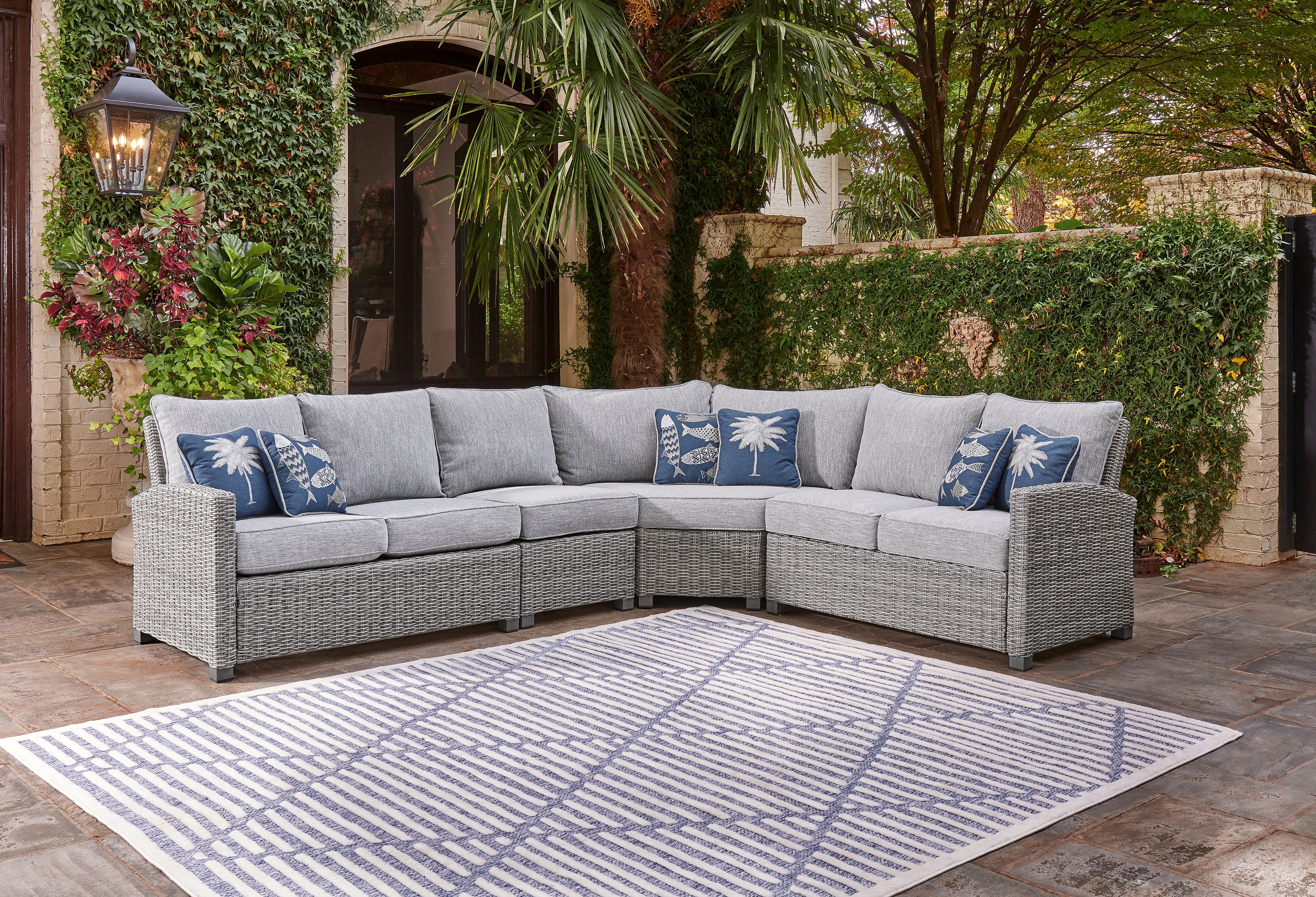 3 Brothers Decor - Ashley Furniture - Naples Beach Outdoor - 4-Piece Outdoor Sectional / Light Gray - P439P2