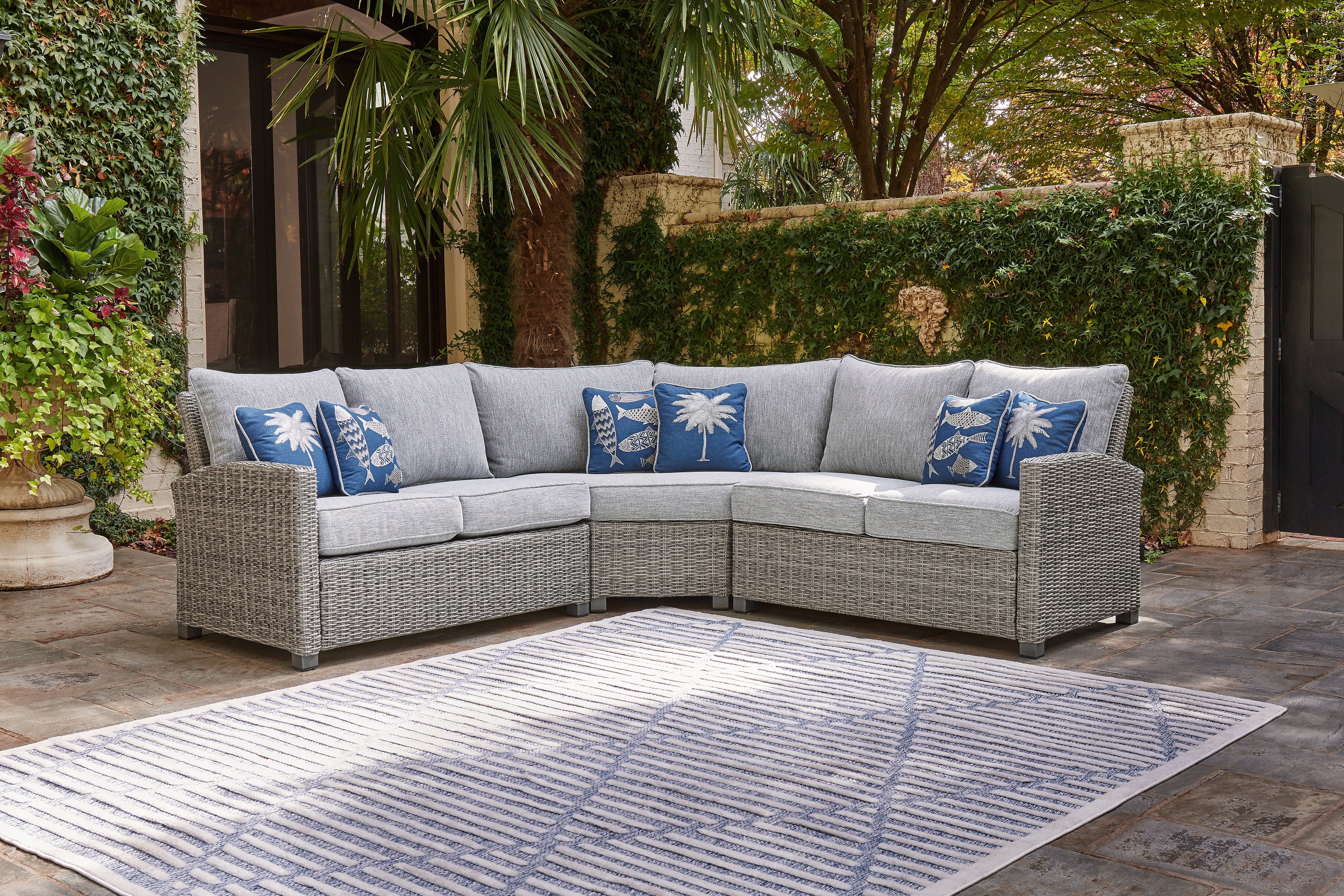 3 Brothers Decor - Ashley Furniture - Naples Beach Outdoor - 3-Piece Outdoor Sectional / Light Gray - P439P1