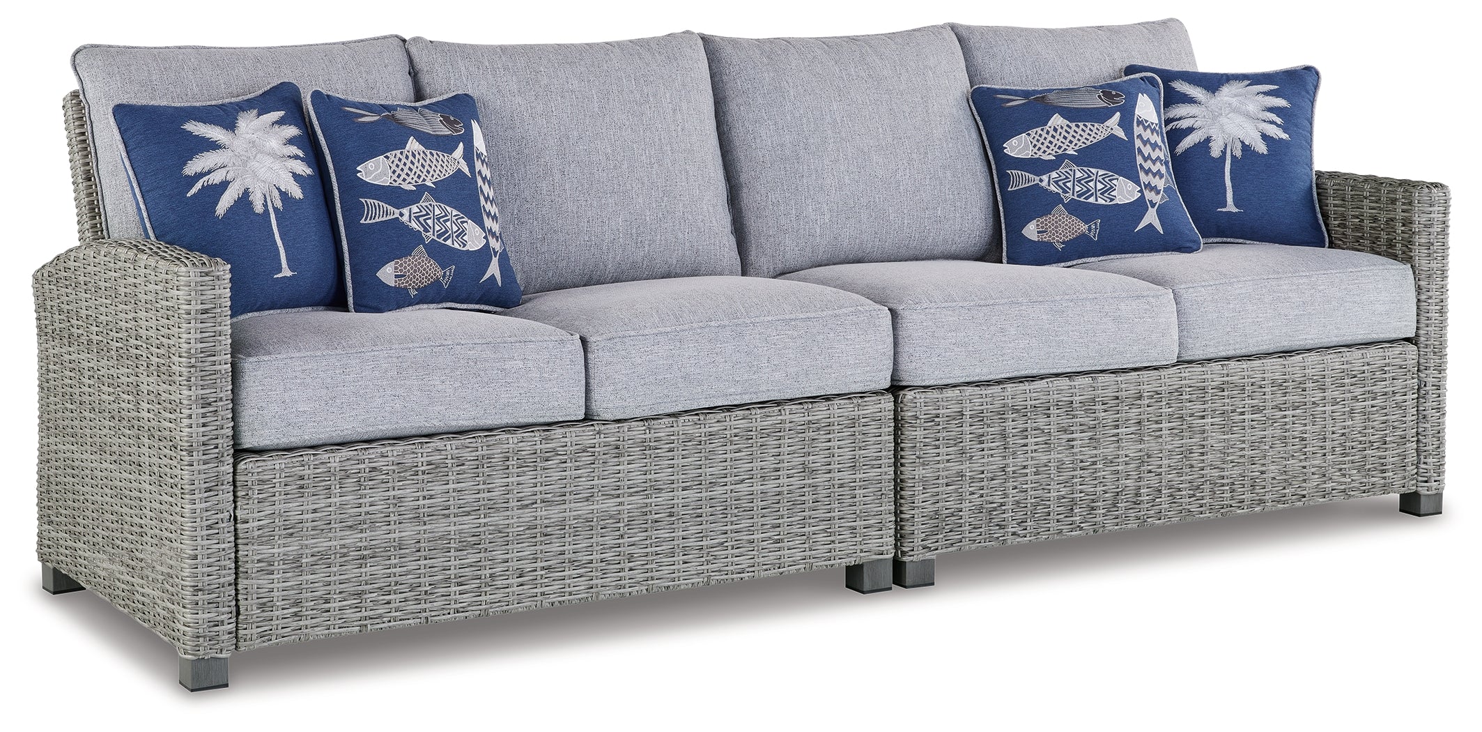 3 Brothers Decor - Ashley Furniture - Naples Beach Outdoor - RAF/LAF Loveseat w/CUSH (Set of 2) / Light Gray - P439-854
