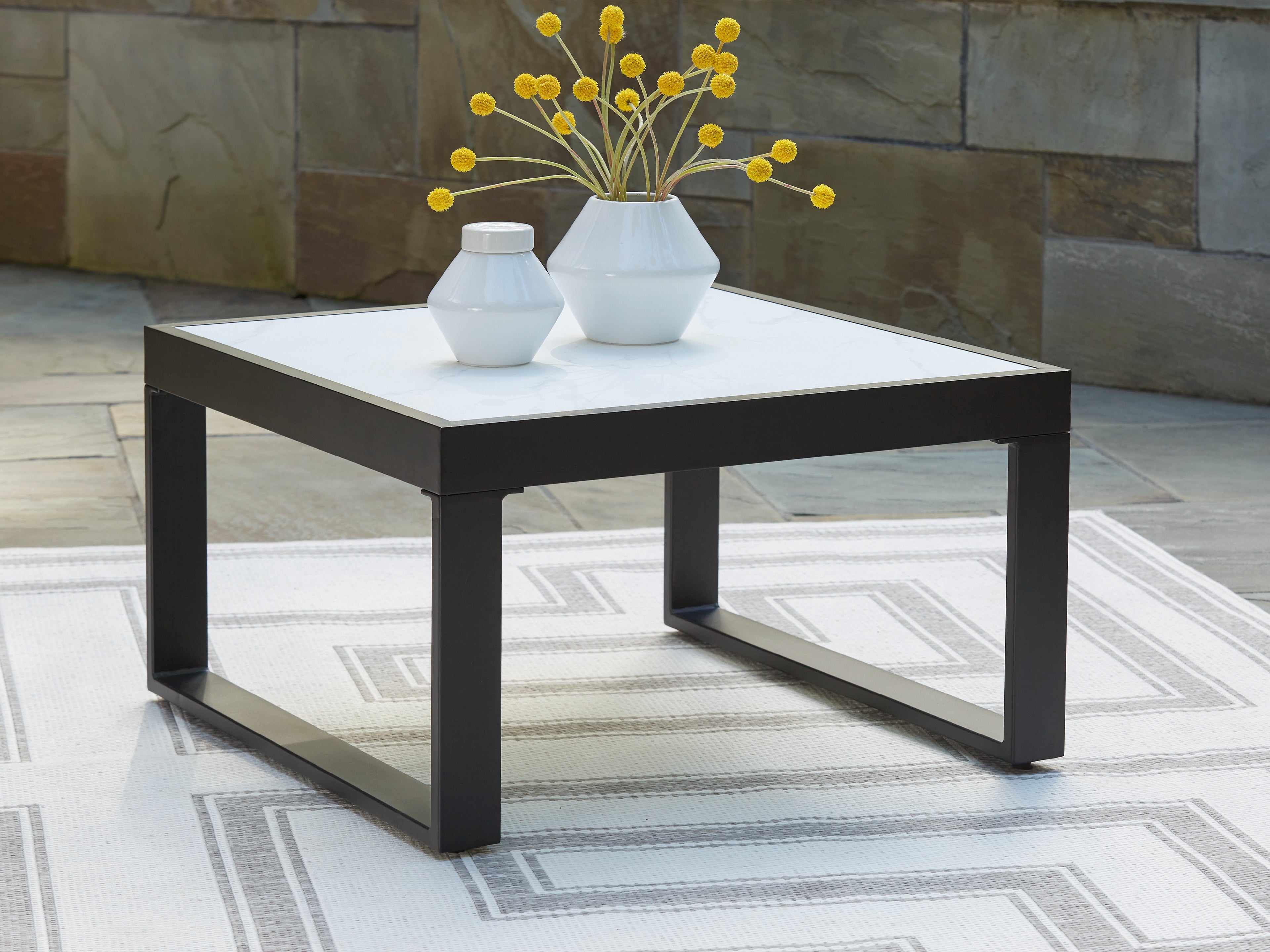 3 Brothers Decor - Ashley Furniture - Beachloft Outdoor - Square Cocktail Table / Black/Gray - P490-708