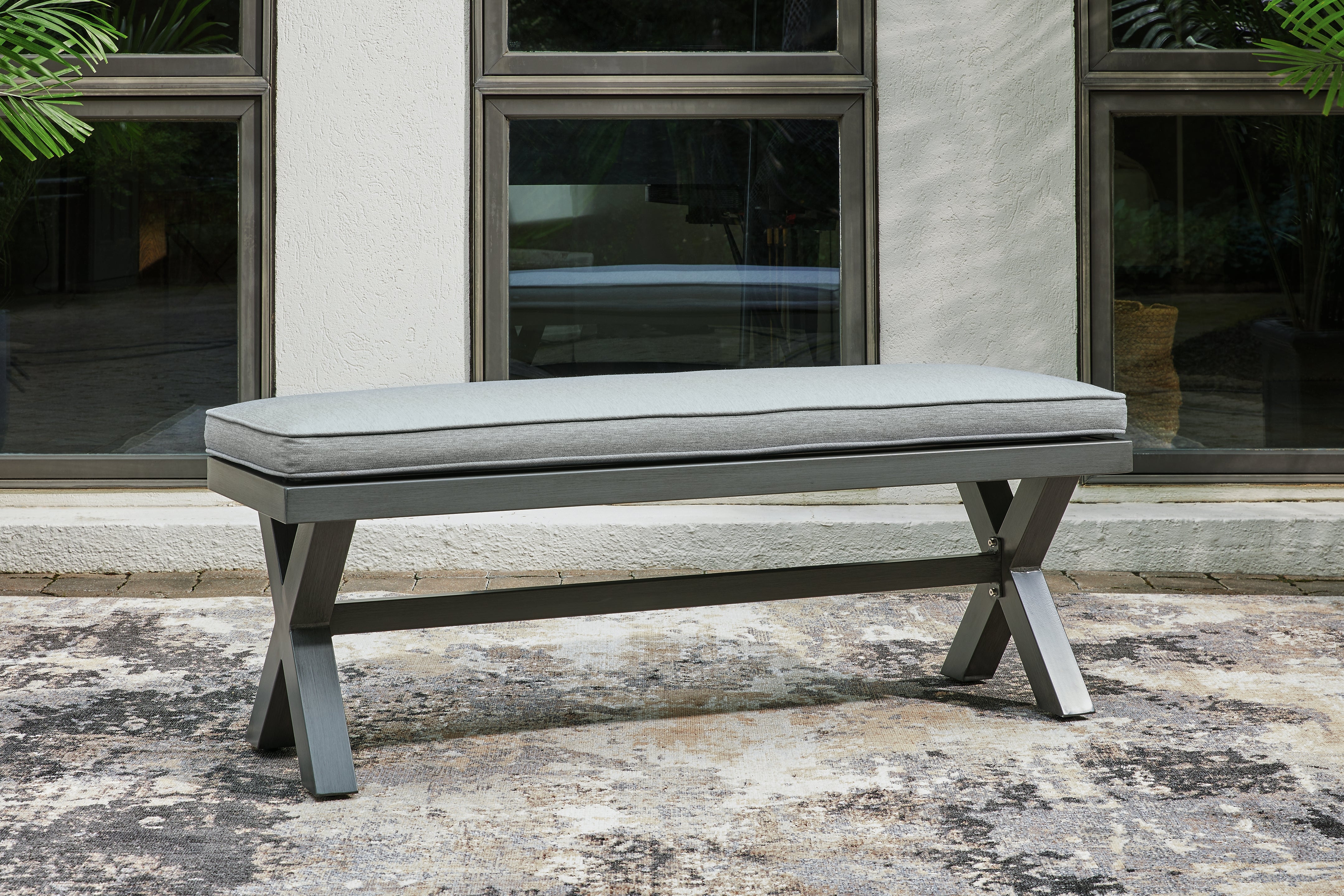 3 Brothers Decor - Ashley Furniture - Elite Park Outdoor - Bench with Cushion / Gray - P518-600