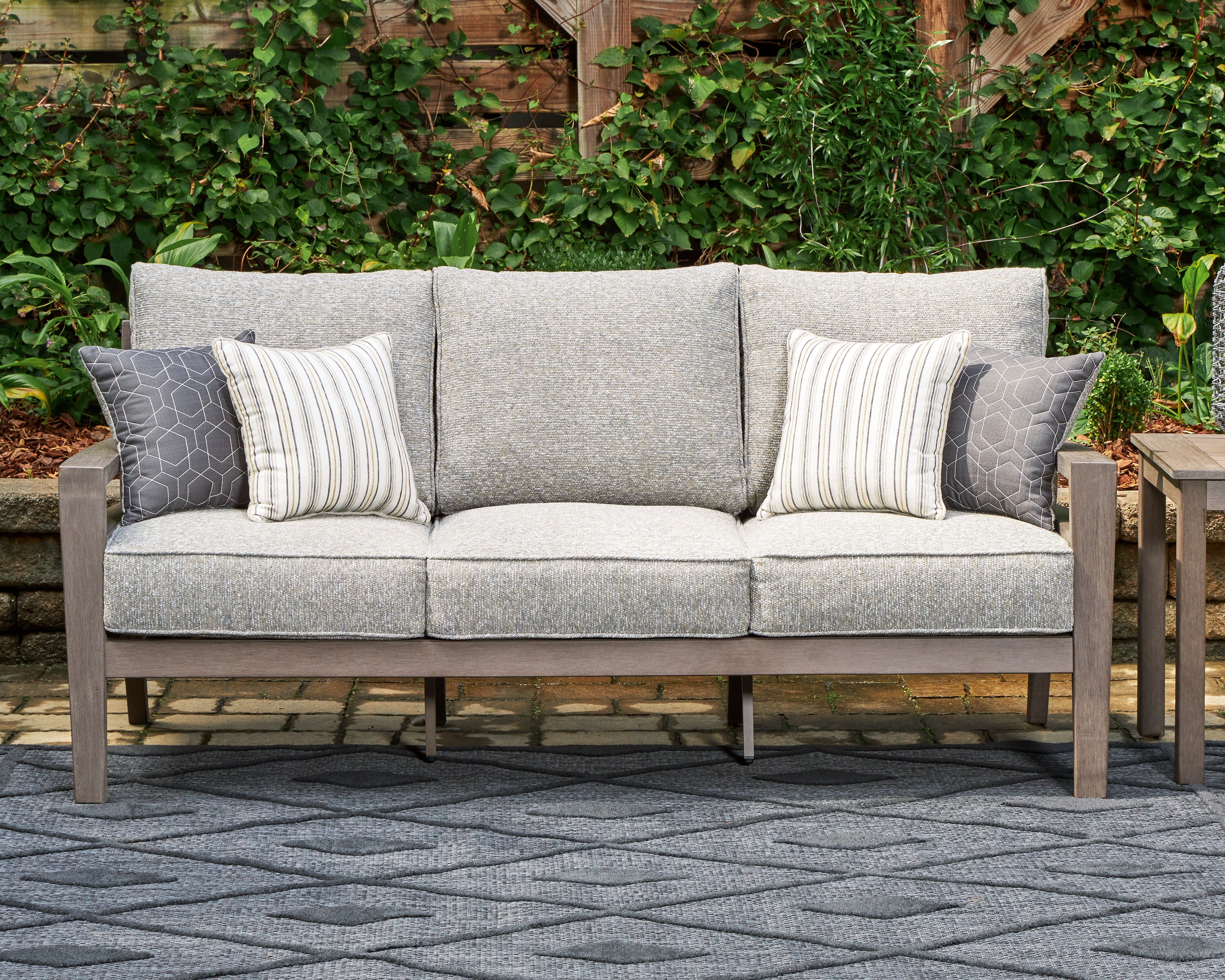 3 Brothers Decor - Ashley Furniture - Hillside Barn Outdoor - Sofa with Cushion / Gray/Brown - P564-838