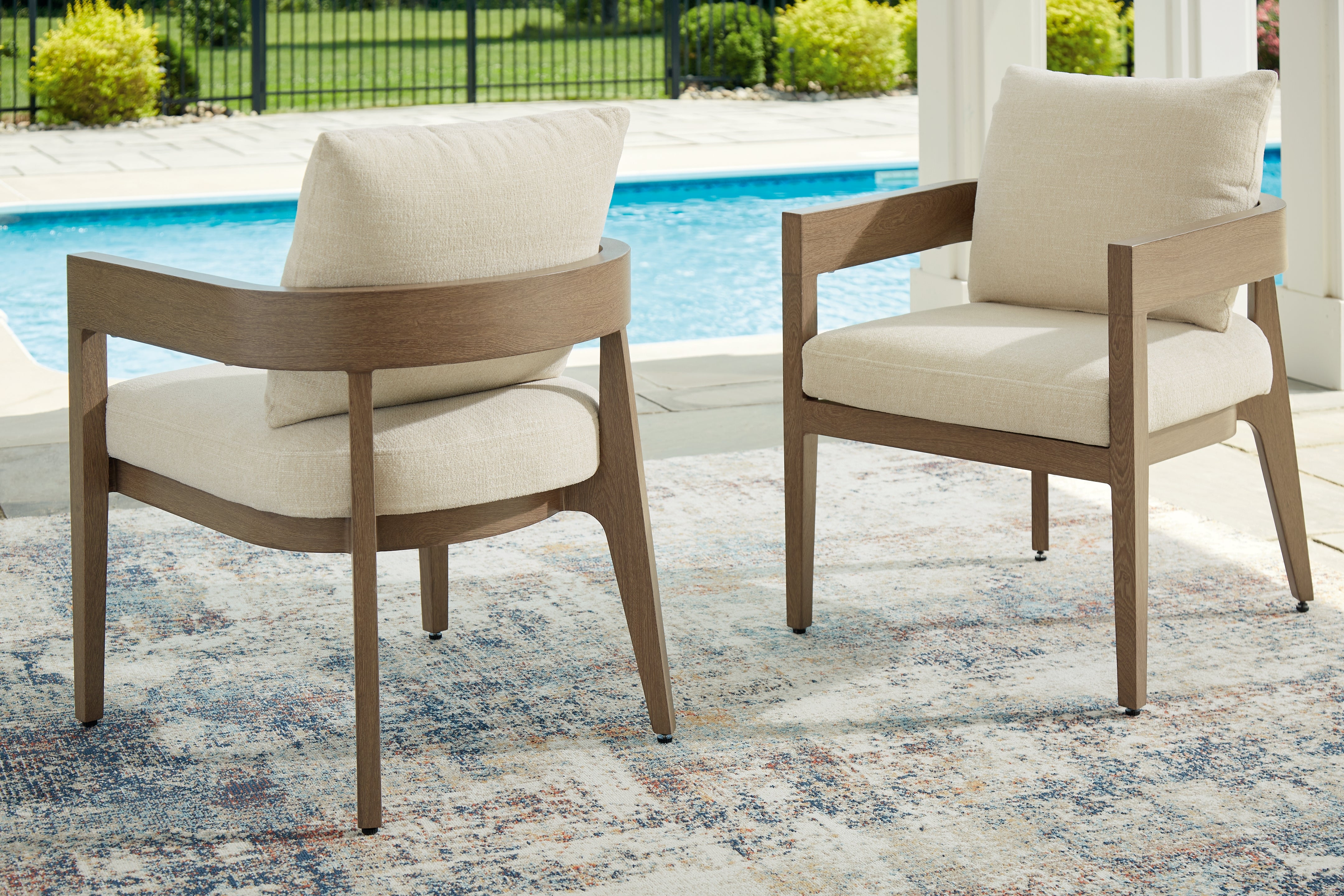 3 Brothers Decor - Ashley Furniture - Serene Bay Outdoor - Arm Chair With Cushion (Set of 2) / Dark Brown/White - P671-601A