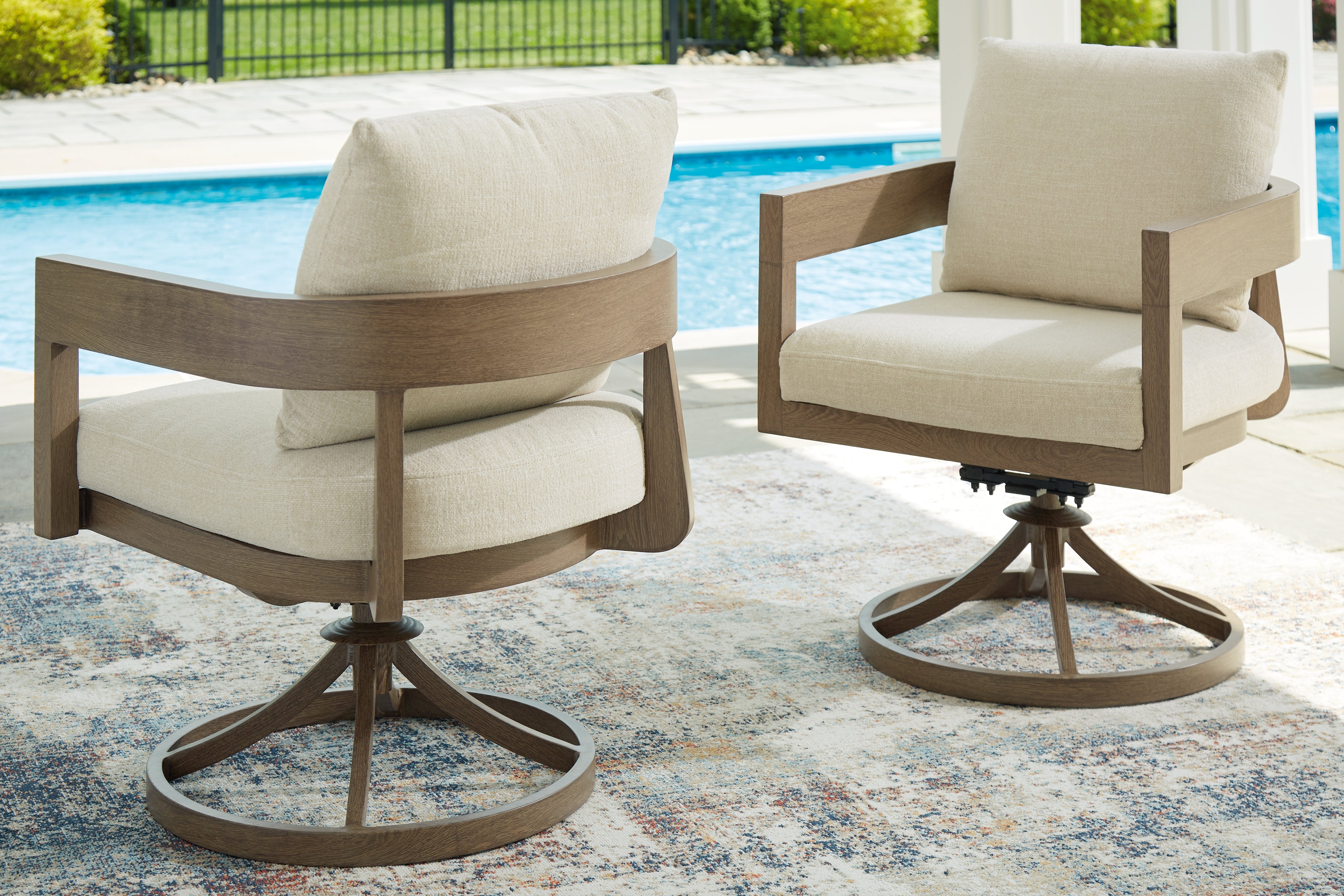 3 Brothers Decor - Ashley Furniture - Serene Bay Outdoor - Swivel Chair w/Cushion (Set of 2) / Dark Brown/White - P671-602A