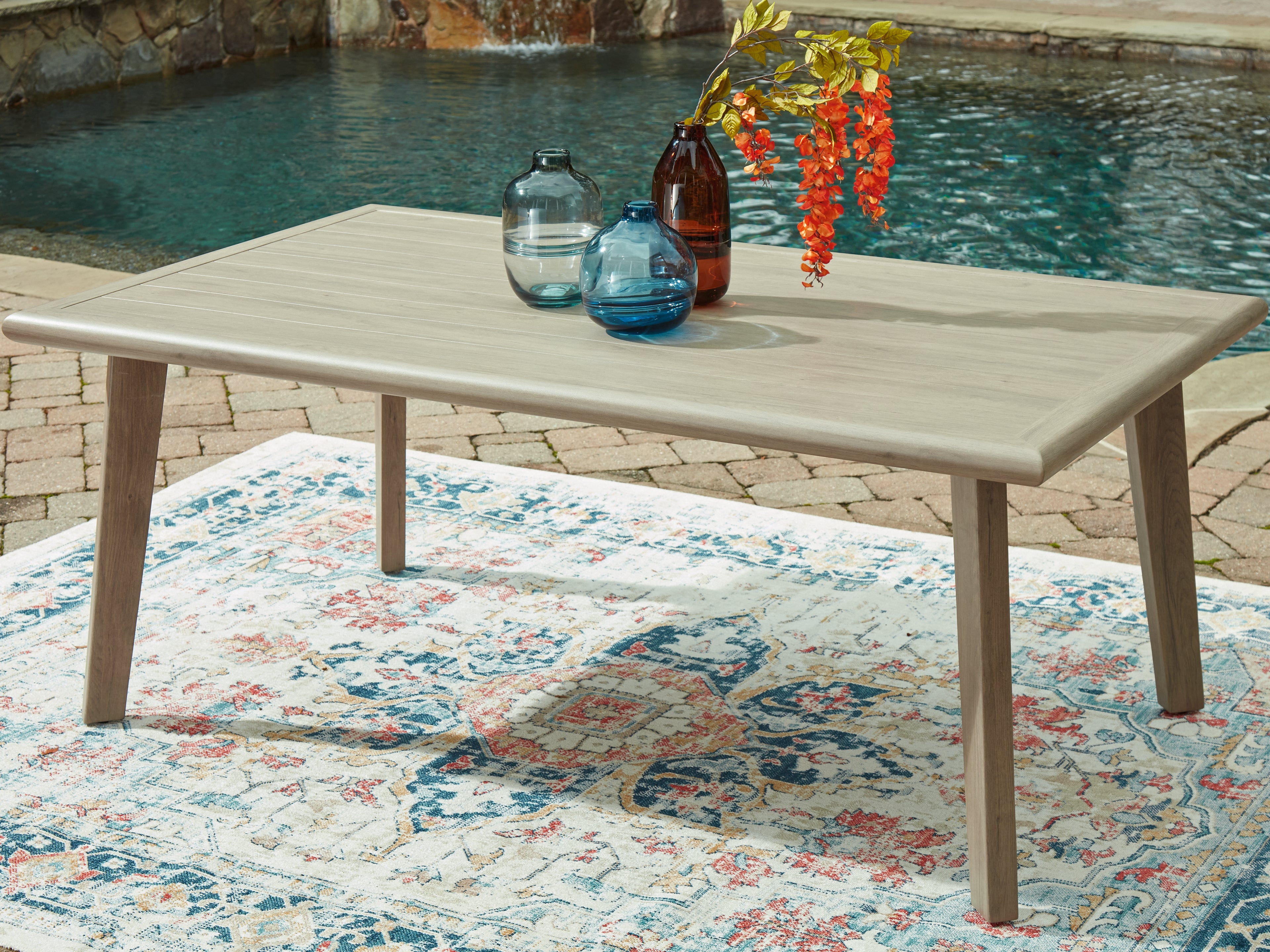 3 Brothers Decor - Ashley Furniture - Cliff Trails Outdoor - RECT Dining Table w/UMB OPT / Beige - PCP690-625