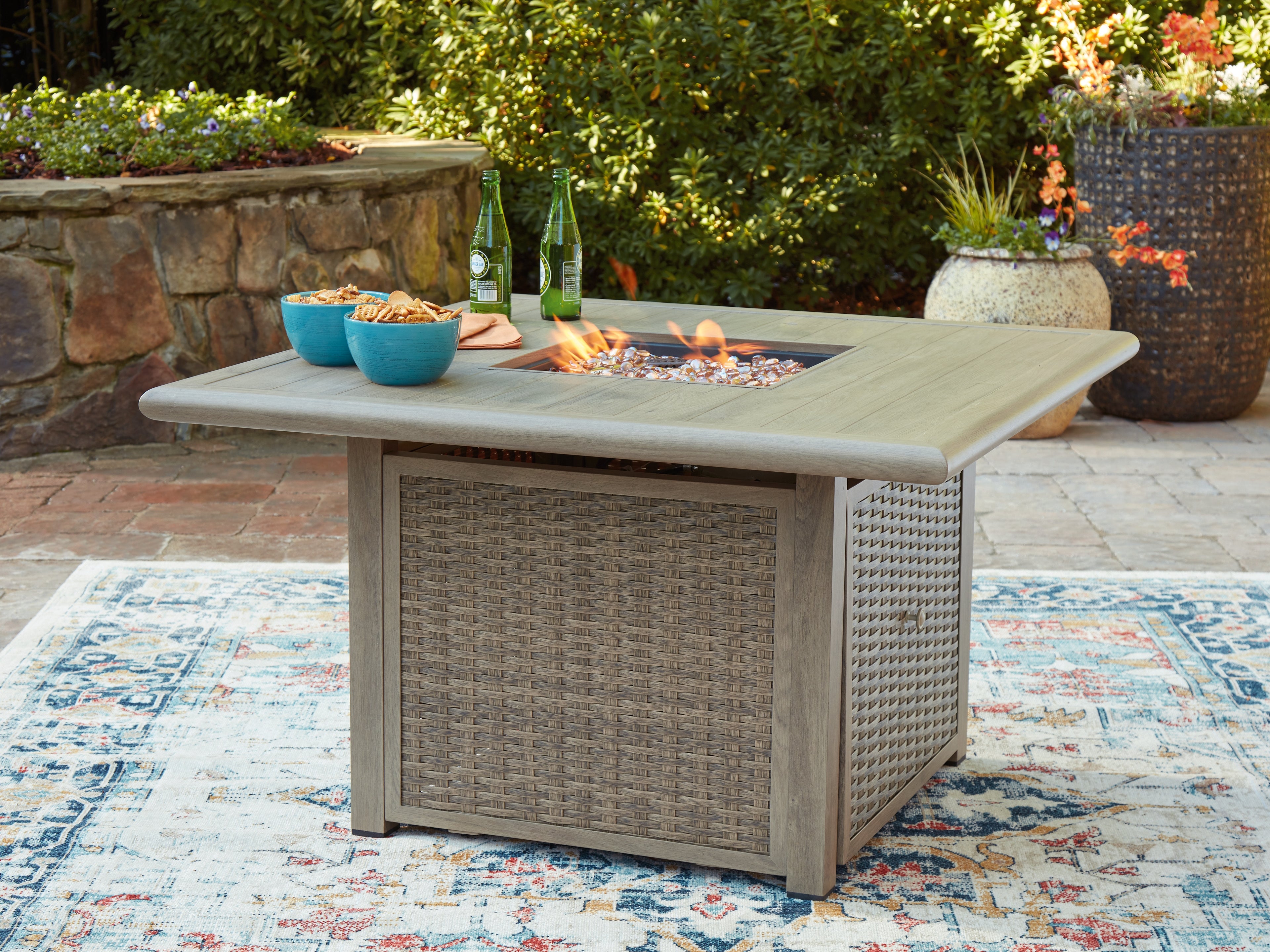 3 Brothers Decor - Ashley Furniture - Cliff Trails Outdoor - Square Fire Pit Table / Beige - PCP690-772