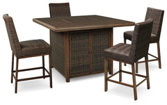 3 Brothers Decor - Ashley Furniture - Paradise Trail Outdoor - Outdoor Counter Height Dining Table with 4 Barstools / Medium Brown - P750P5