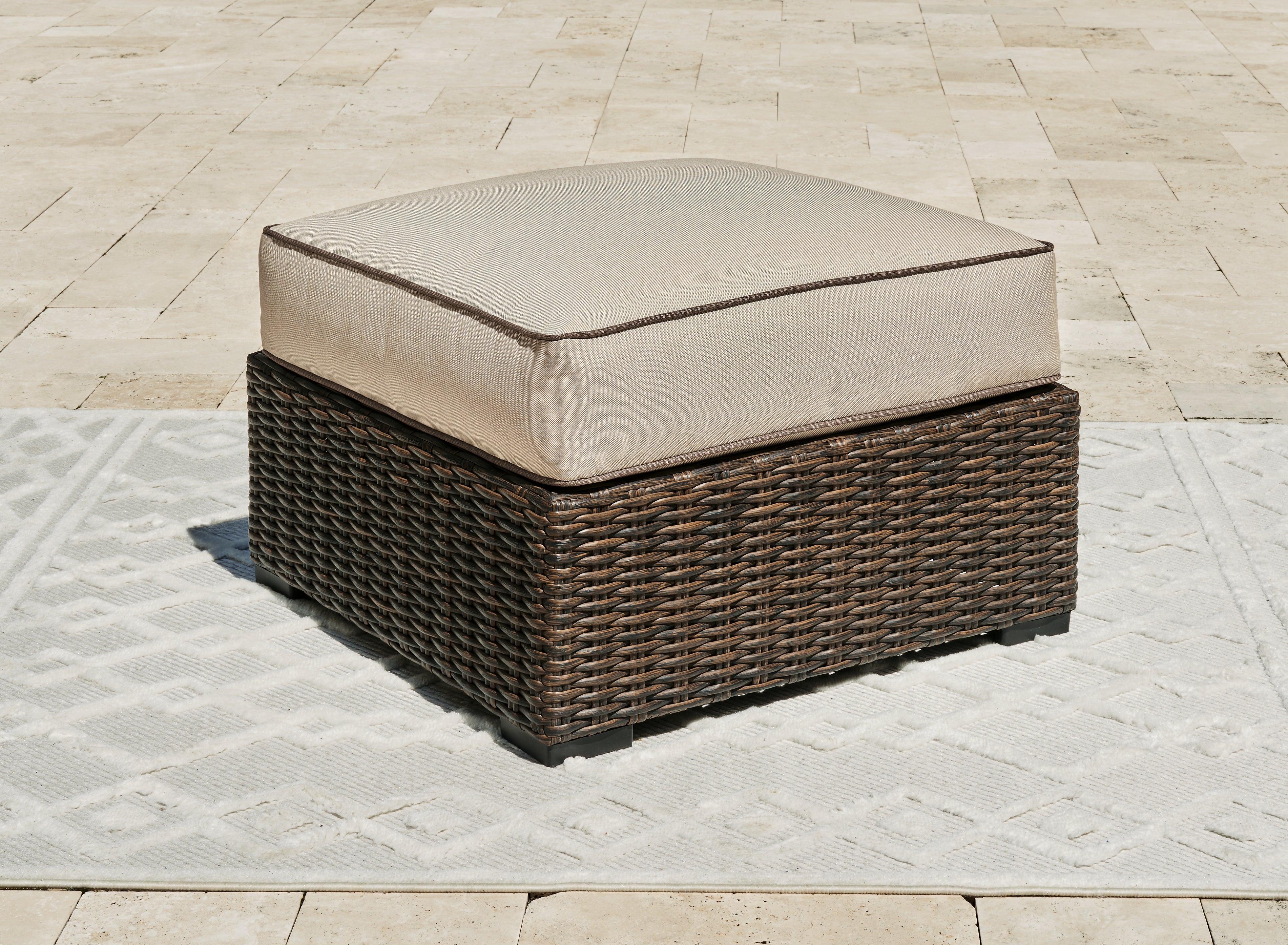 3 Brothers Decor - Ashley Furniture - Coastline Bay Outdoor - Ottoman with Cushion / Brown - P784-814