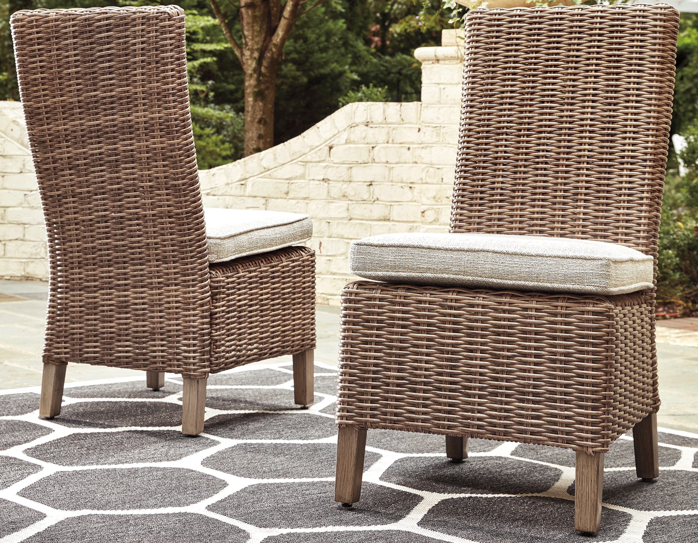 3 Brothers Decor - Ashley Furniture - Beachcroft Outdoor - Side Chair with Cushion (Set of 2) / Beige - P791-601