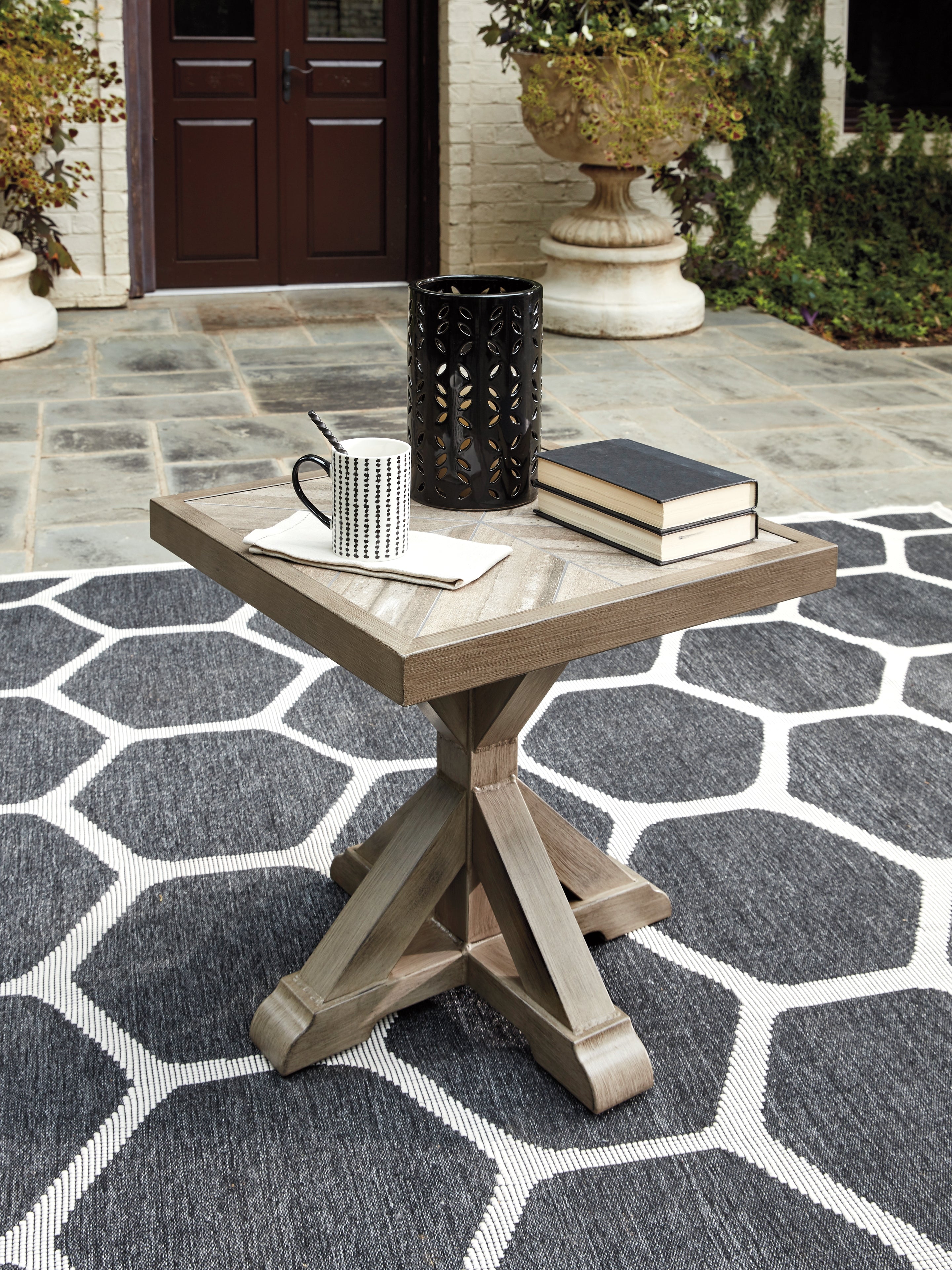 3 Brothers Decor - Ashley Furniture - Beachcroft Outdoor - Square End Table / Beige - P791-702