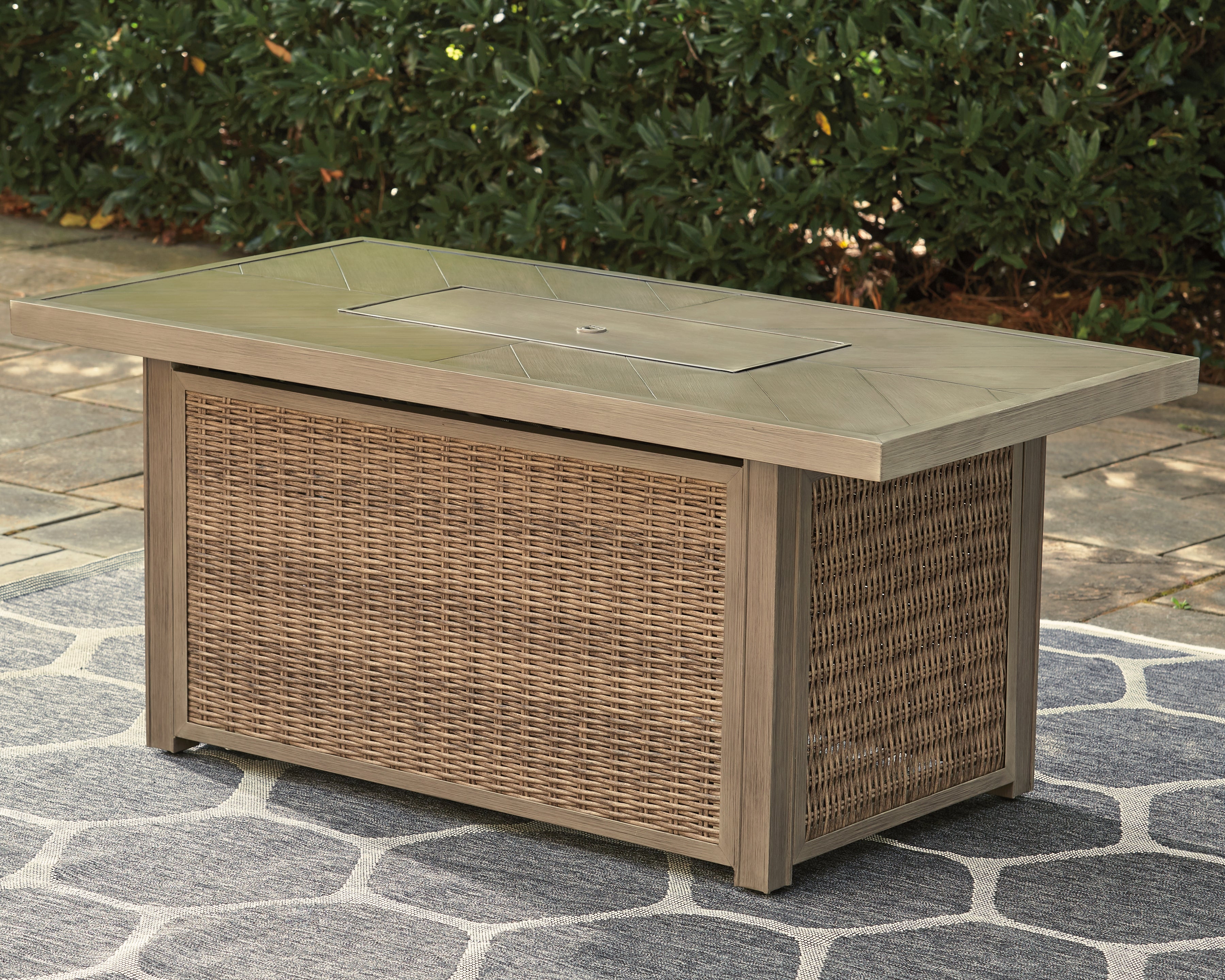3 Brothers Decor - Ashley Furniture - Beachcroft Outdoor - Rectangular Fire Pit Table / Beige - P791-773
